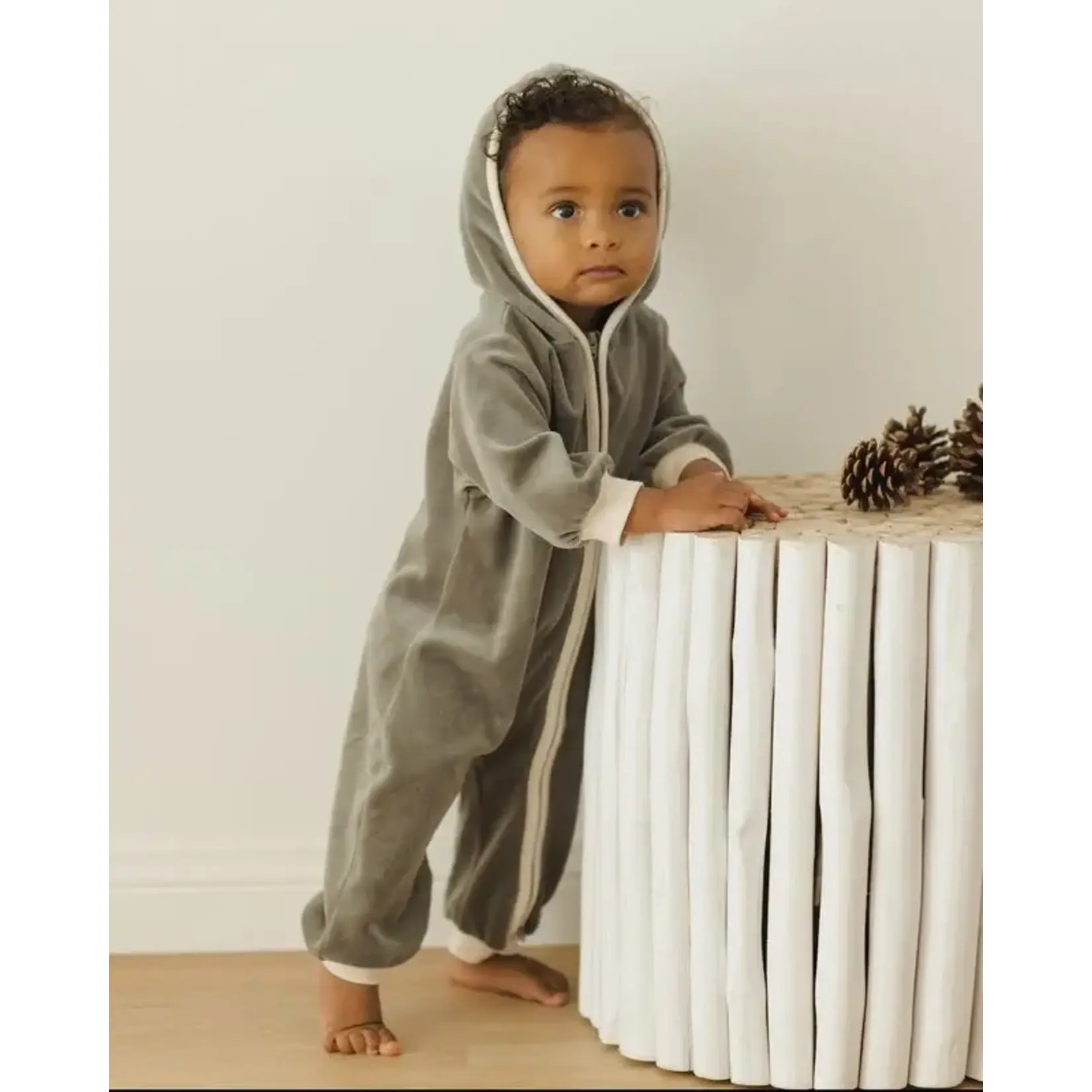 Quincy Mae Quincy Mae Spruce Velour Zip Jumpsuit