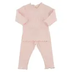 Oh Baby! Oh Baby Barely Pink Mini Bow Rib Ruffle Bow Mock Neck 2pc Set