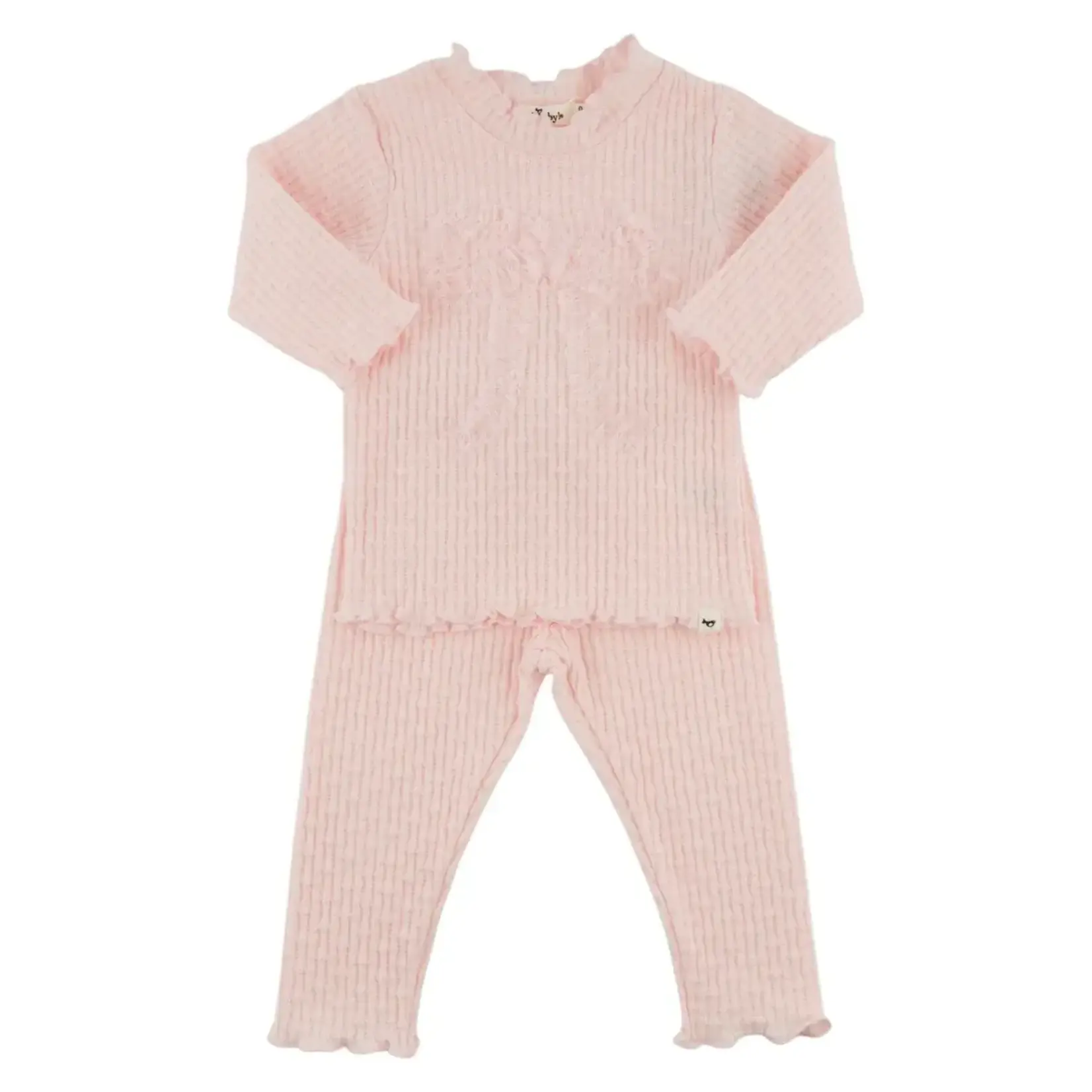 Oh Baby! Oh Baby Barely Pink Mini Bow Rib Ruffle Bow Mock Neck 2pc Set