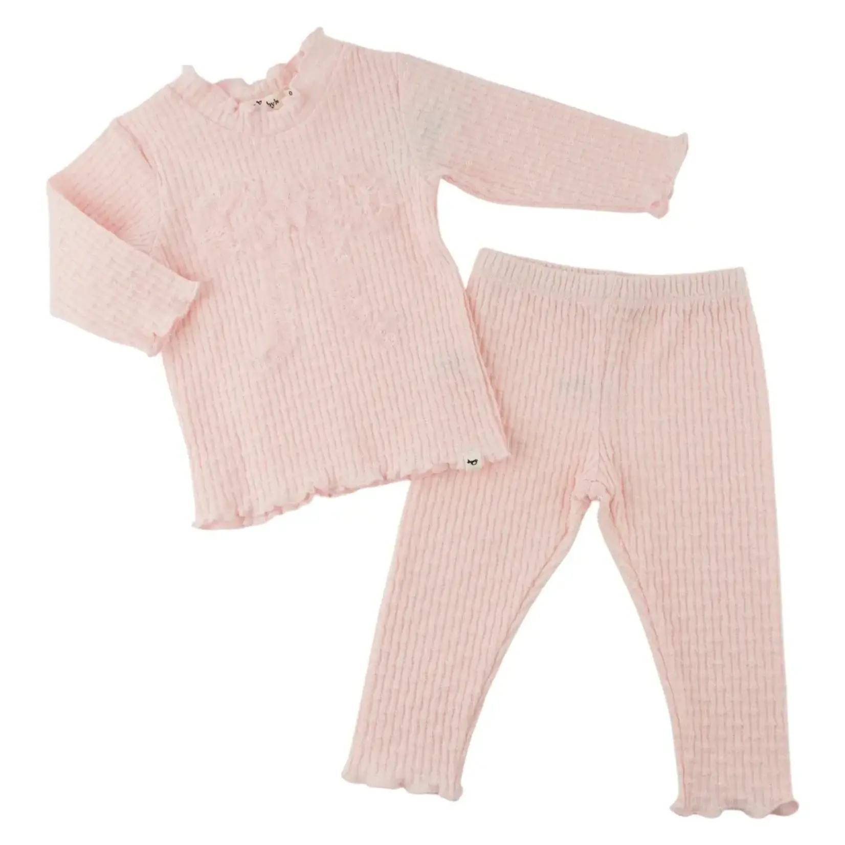 Oh Baby! Oh Baby Barely Pink Mini Bow Rib Ruffle Bow Mock Neck 2pc Set