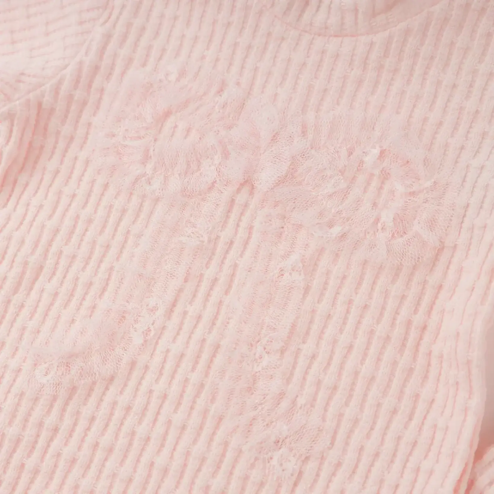 Oh Baby! Oh Baby Barely Pink Mini Bow Rib Ruffle Bow Mock Neck 2pc Set