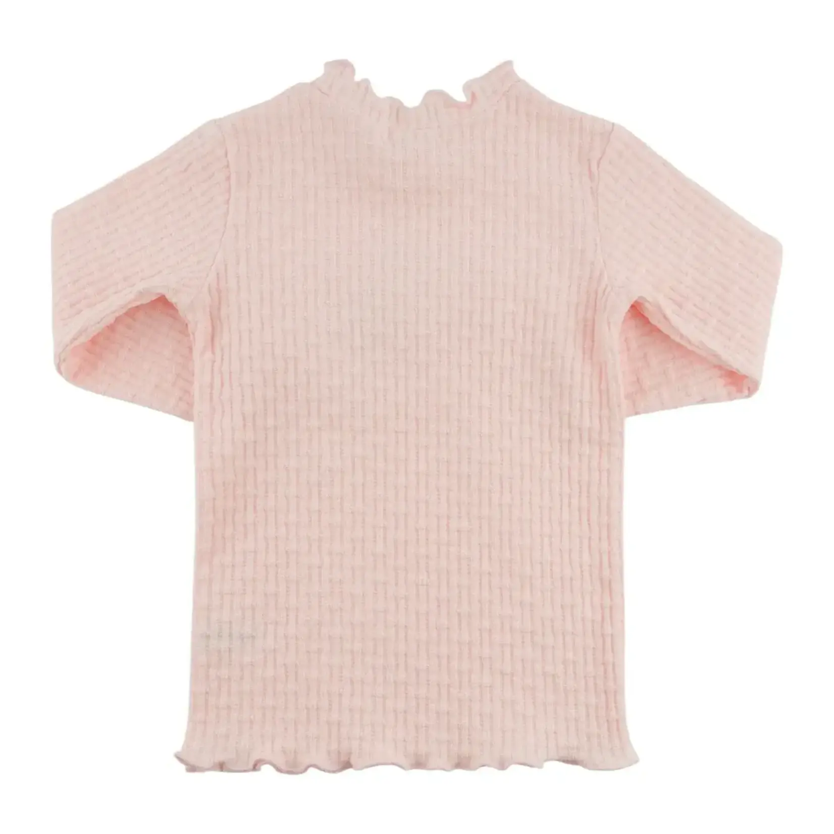 Oh Baby! Oh Baby Barely Pink Mini Bow Rib Ruffle Bow Mock Neck Top