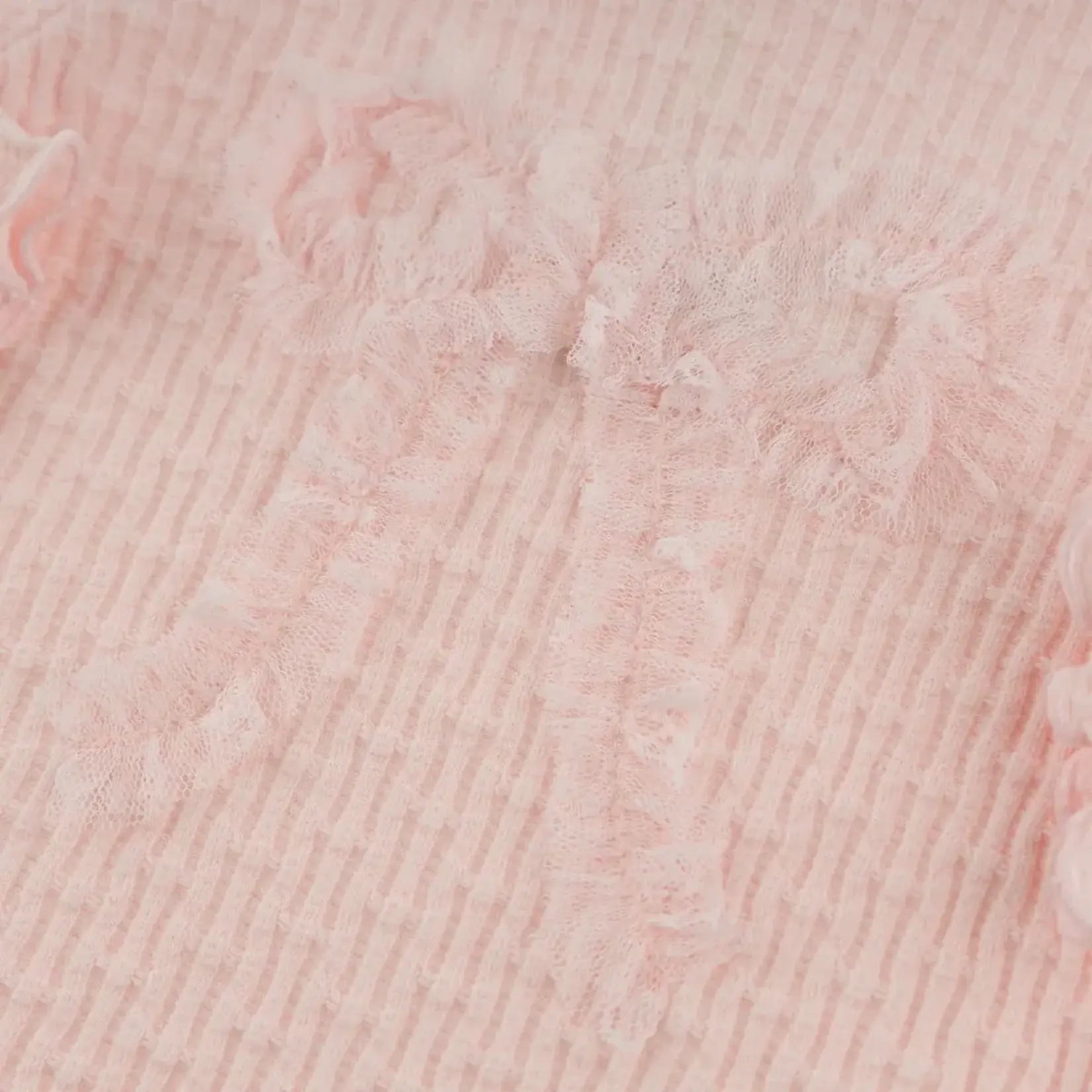 Oh Baby! Oh Baby Barely Pink Mini Bow Rib Ruffle Bow Mock Neck Top