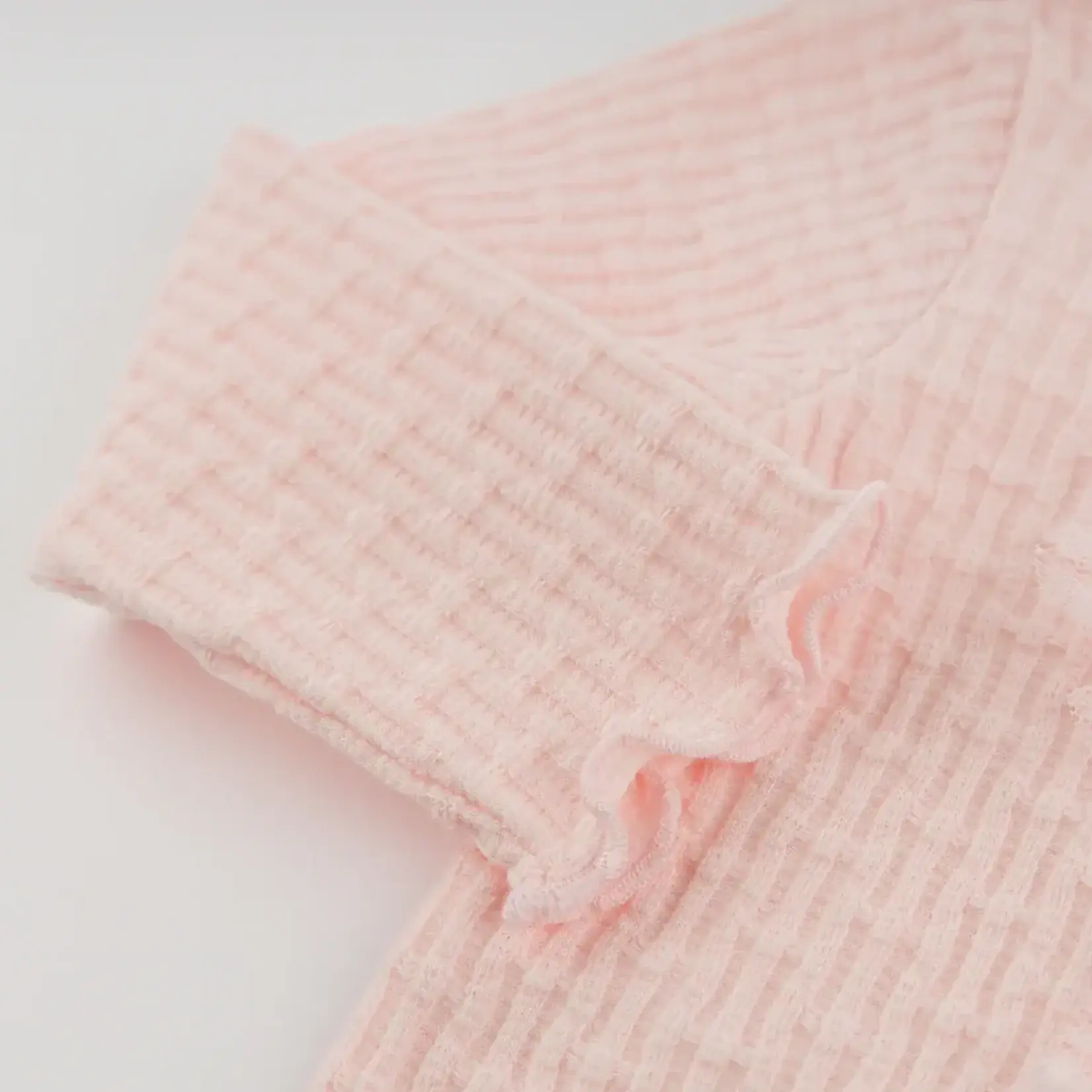 Oh Baby! Oh Baby Barely Pink Mini Bow Rib Ruffle Bow Mock Neck Top