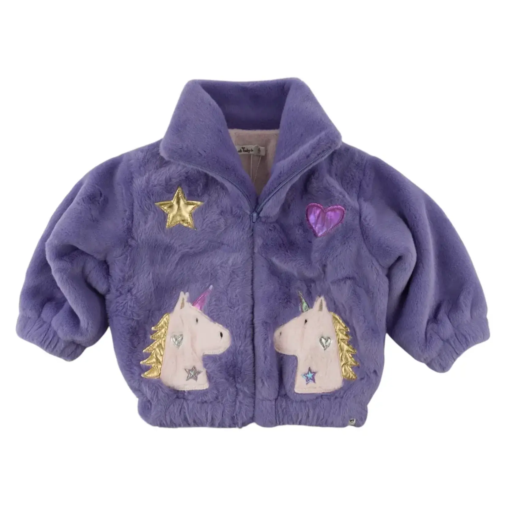 Oh Baby! Oh Baby Lavender Metallic Unicorn Applique Tahoe Coat