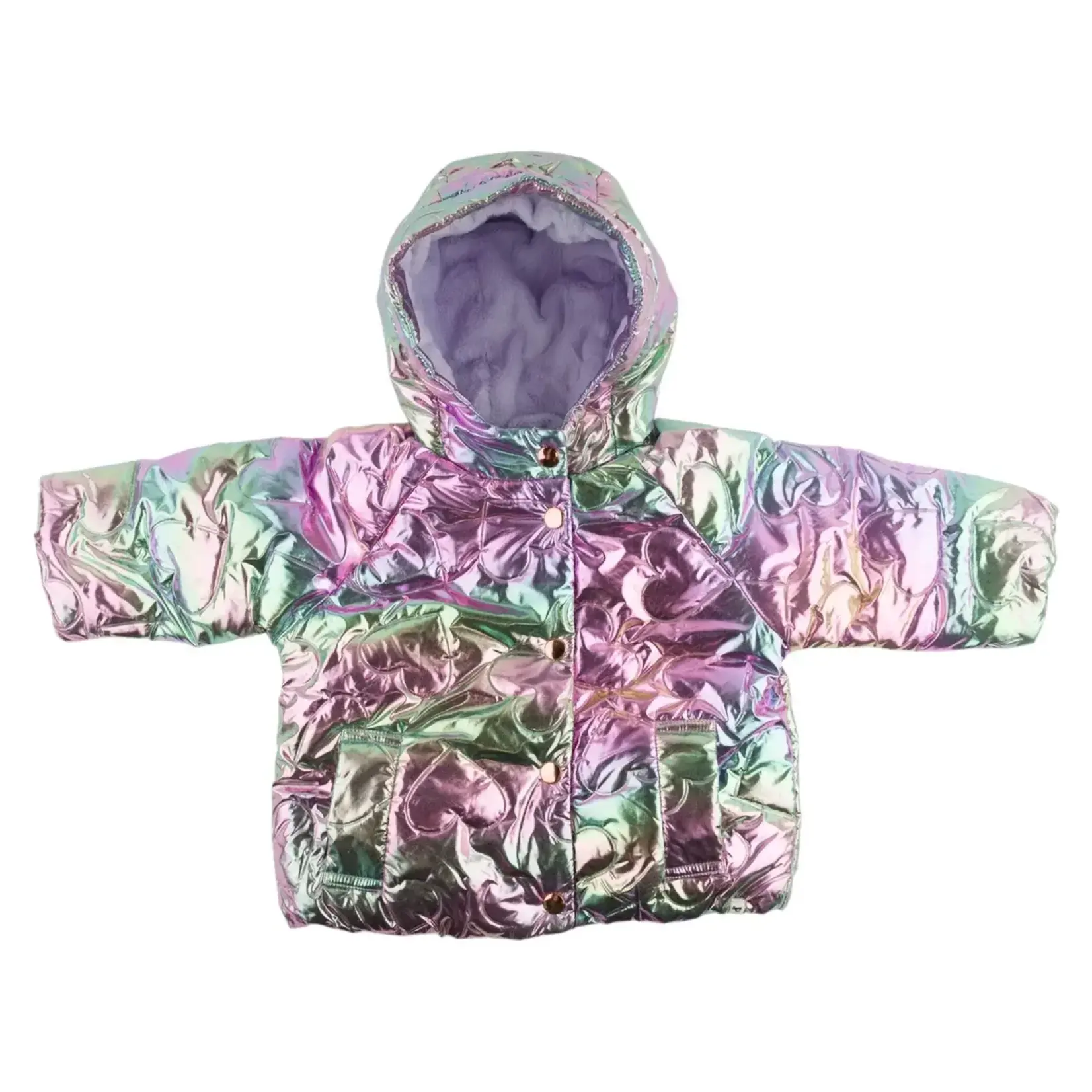 Oh Baby! Oh Baby Iridescent Pink Quilted Hearts Aspen Hooded Coat