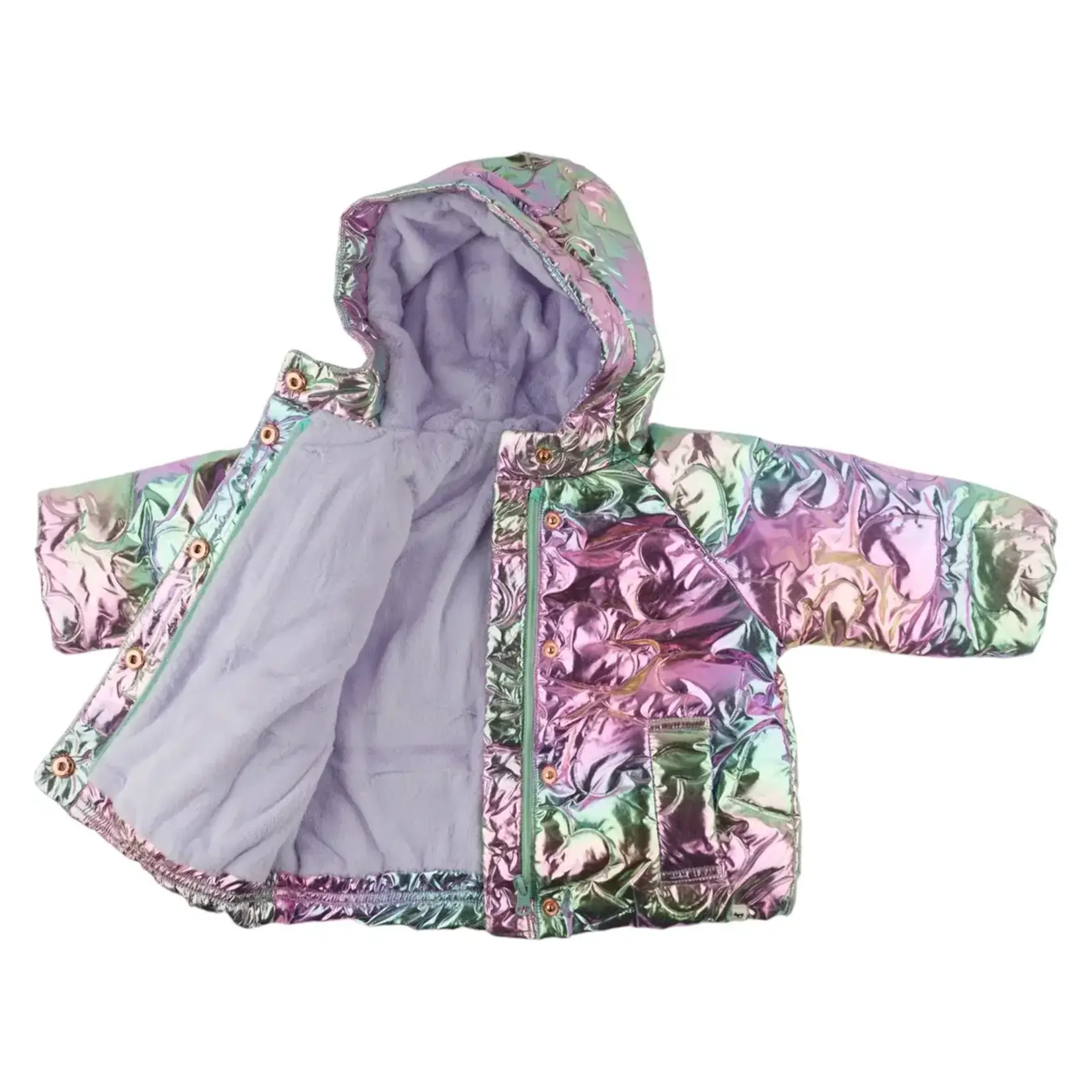 Oh Baby! Oh Baby Iridescent Pink Quilted Hearts Aspen Hooded Coat