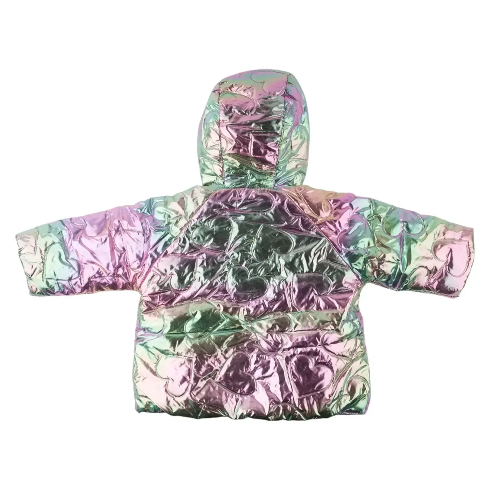 Oh Baby! Oh Baby Iridescent Pink Quilted Hearts Aspen Hooded Coat