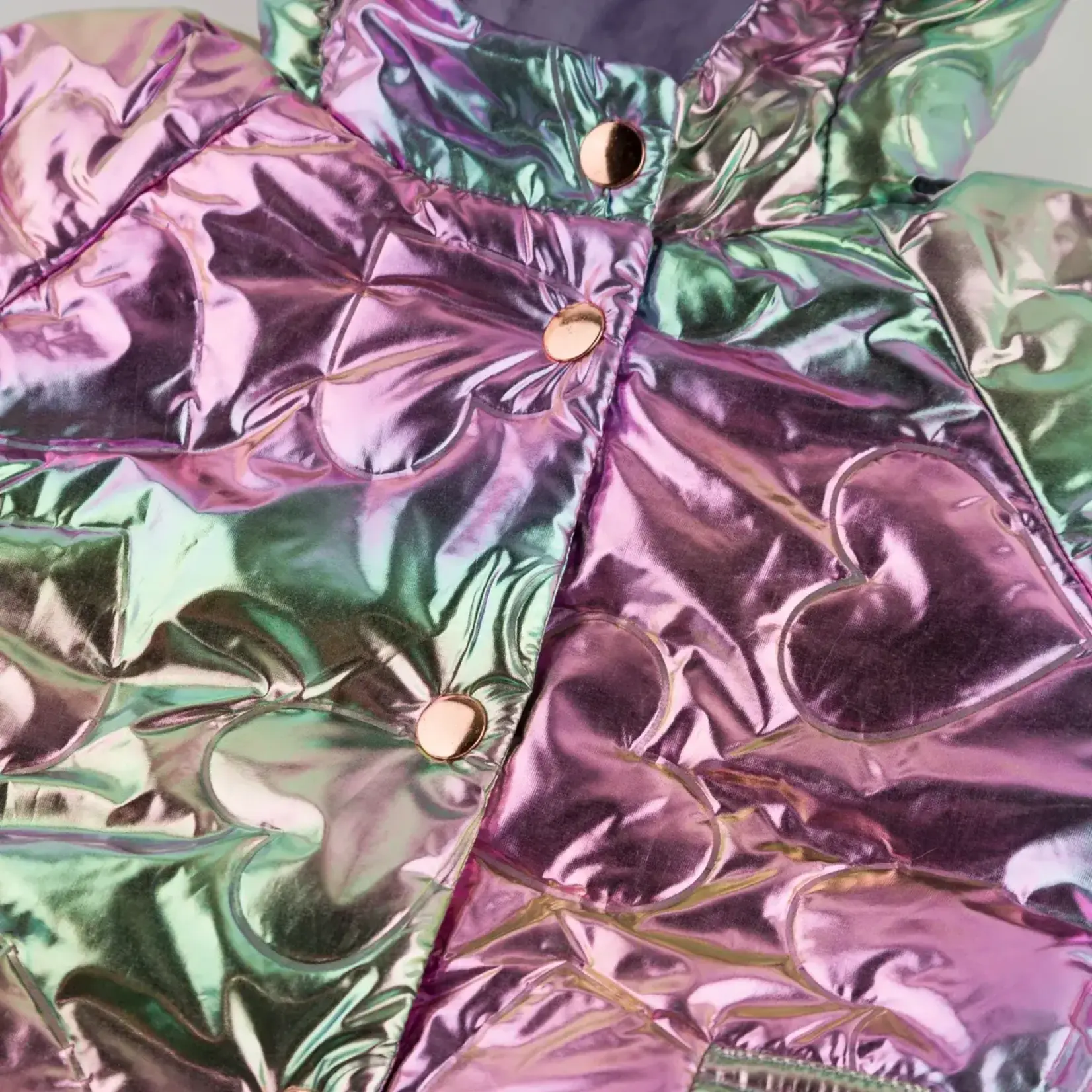 Oh Baby! Oh Baby Iridescent Pink Quilted Hearts Aspen Hooded Coat