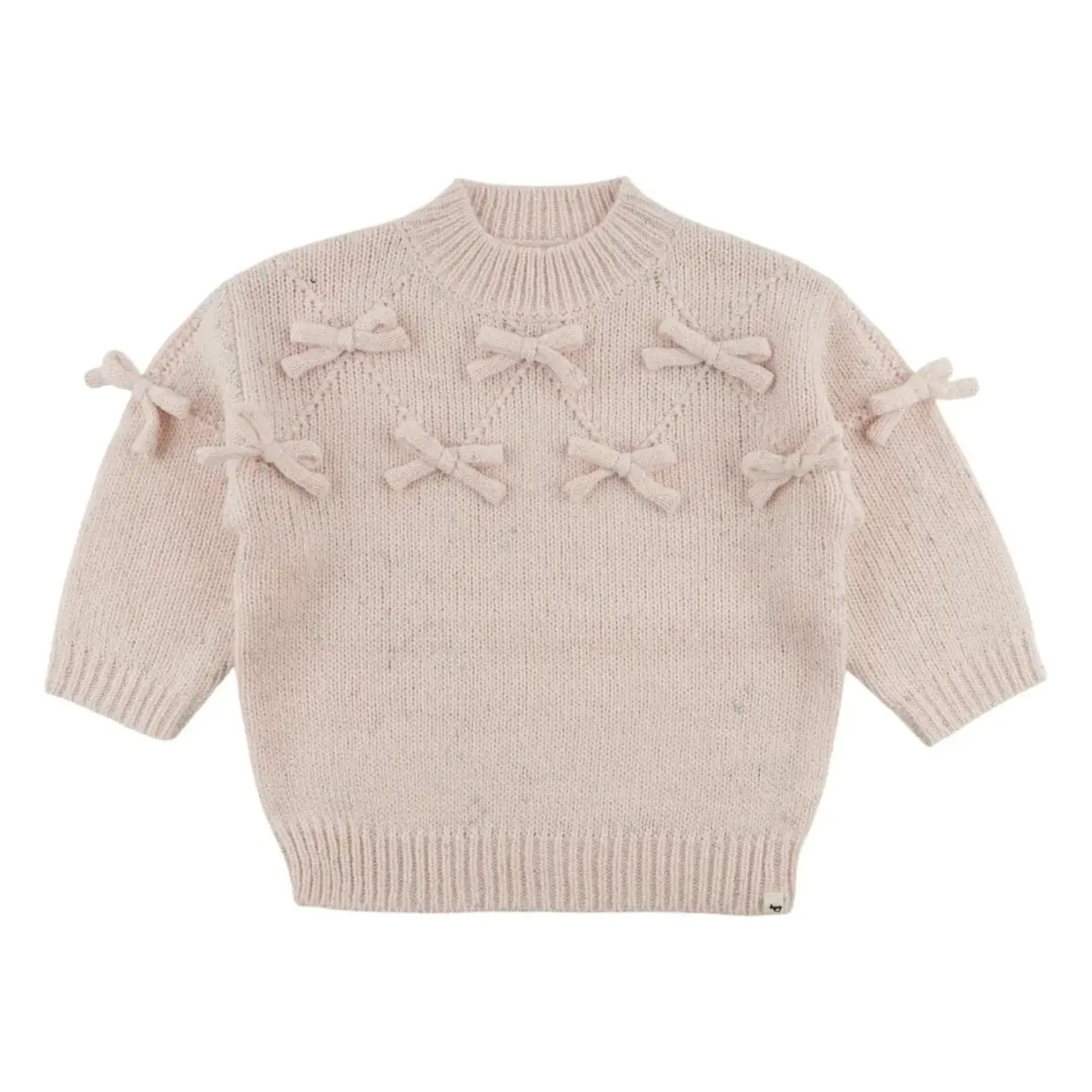 Oh Baby! Oh Baby Barely Pink Sparkle Diamond Cable Bows Knitted Sweater