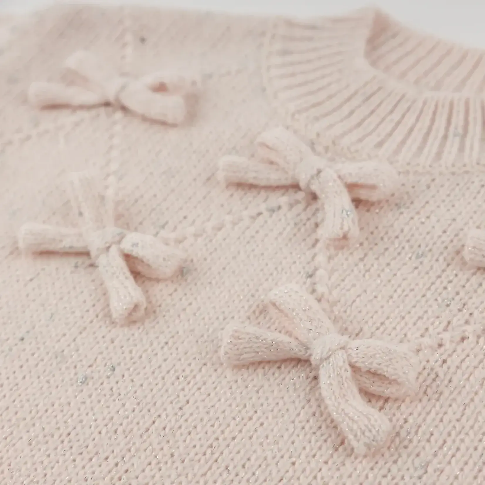 Oh Baby! Oh Baby Barely Pink Sparkle Diamond Cable Bows Knitted Sweater