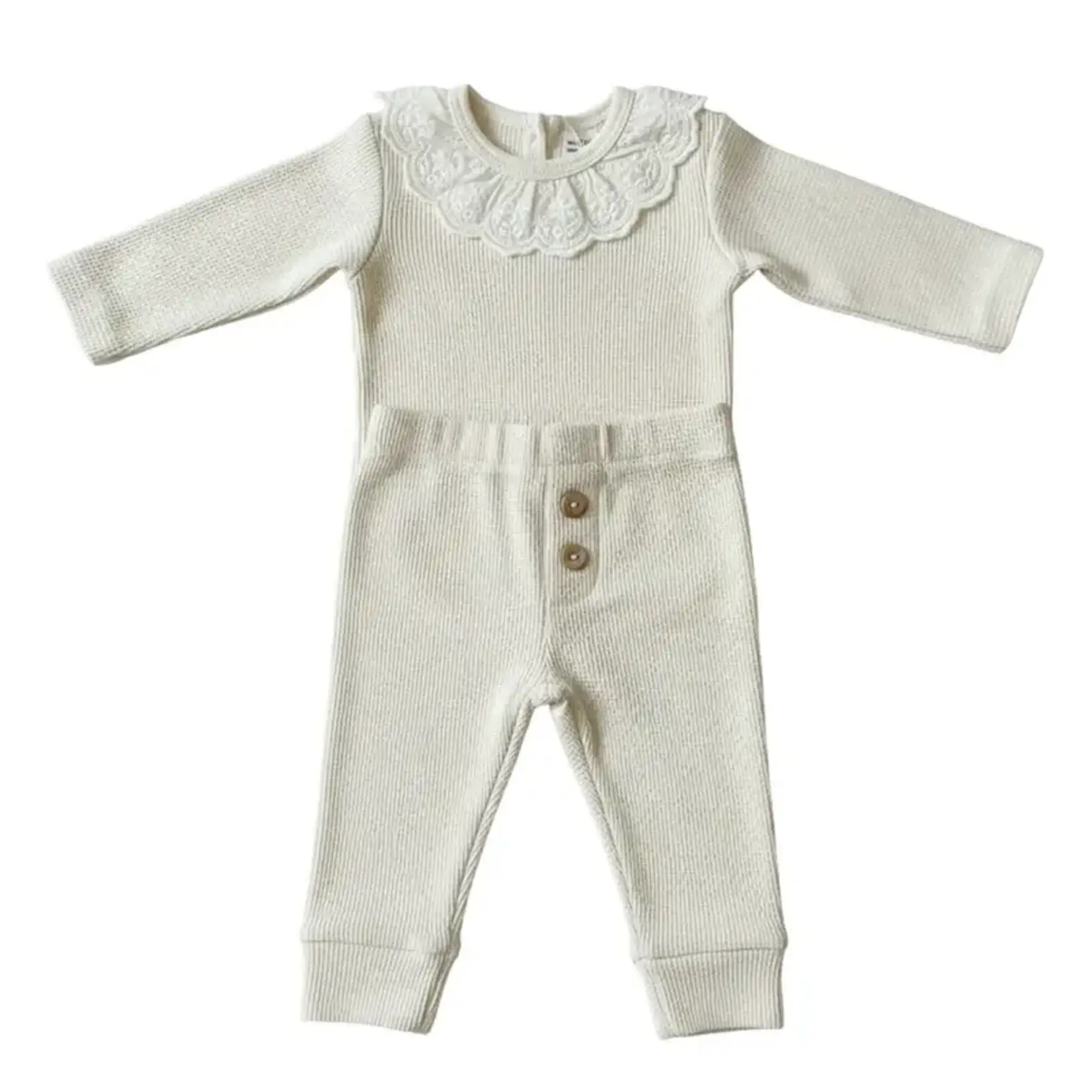 Quincy Mae Quincy Mae Natural Ruffle Collar Bodysuit And Legging Set