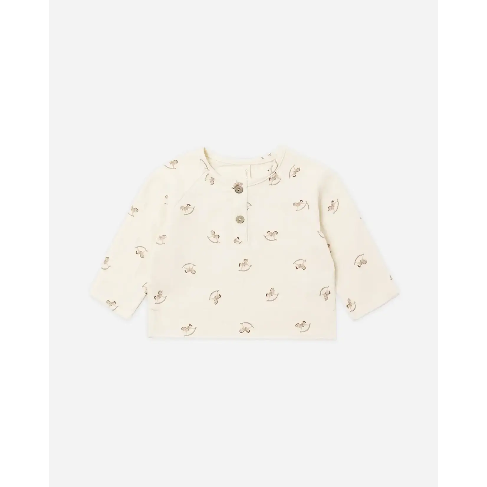 Quincy Mae Quincy Mae Natural Rocking Horse Zion Shirt And Woven Pant Set