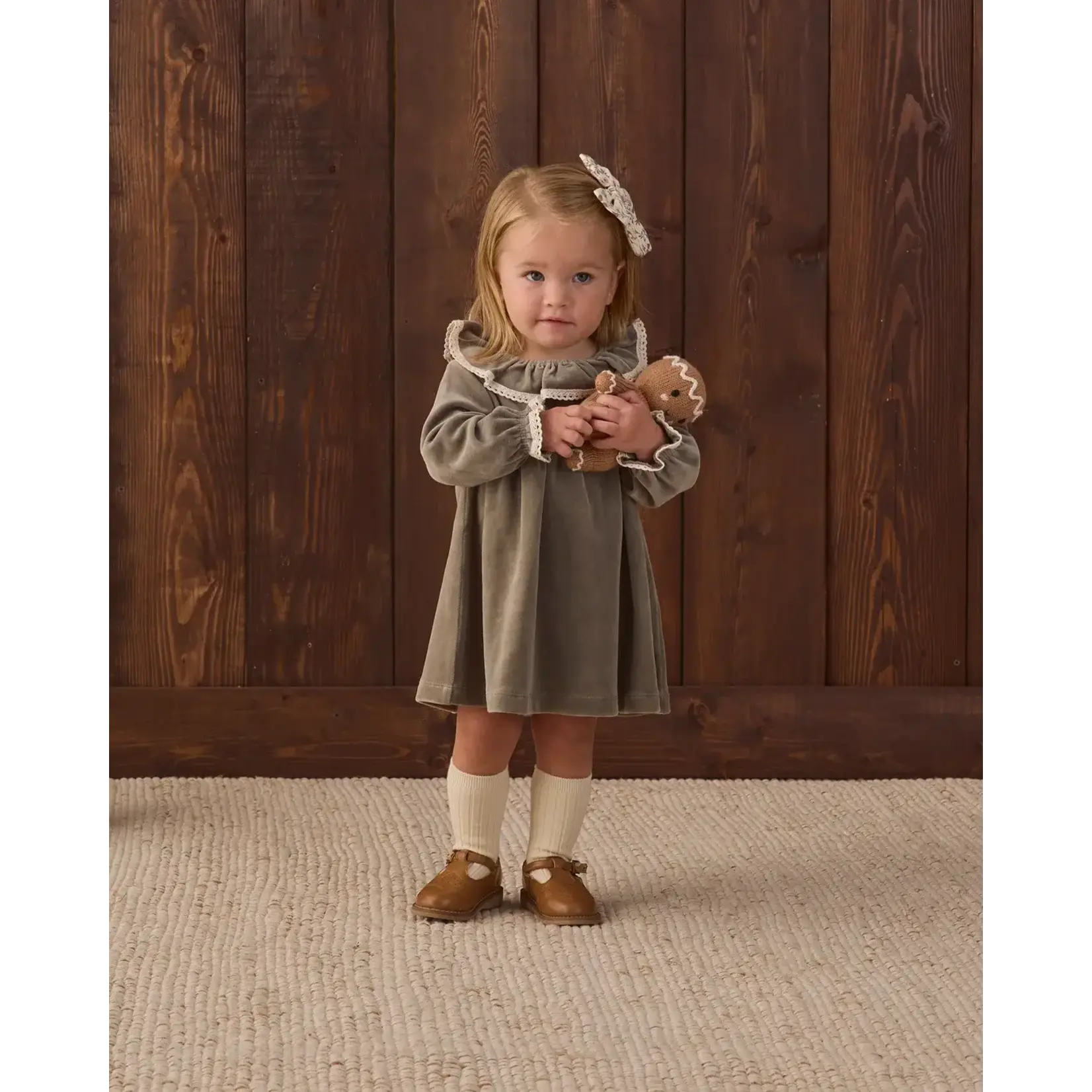 Quincy Mae Quincy Mae Spruce Velour Baby Dress