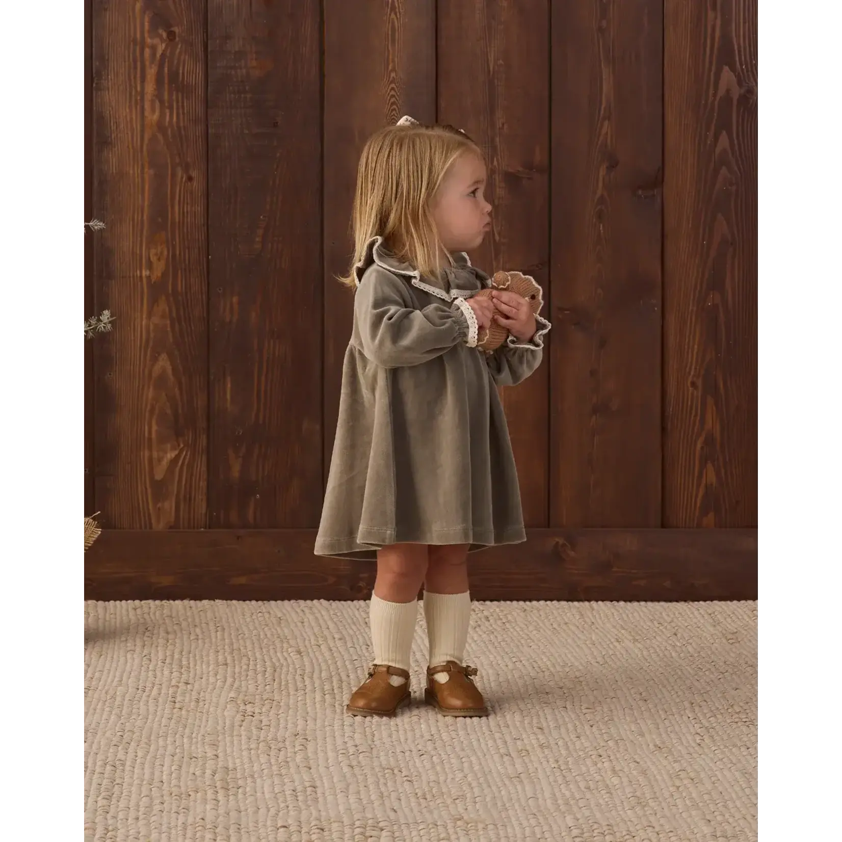 Quincy Mae Quincy Mae Spruce Velour Baby Dress
