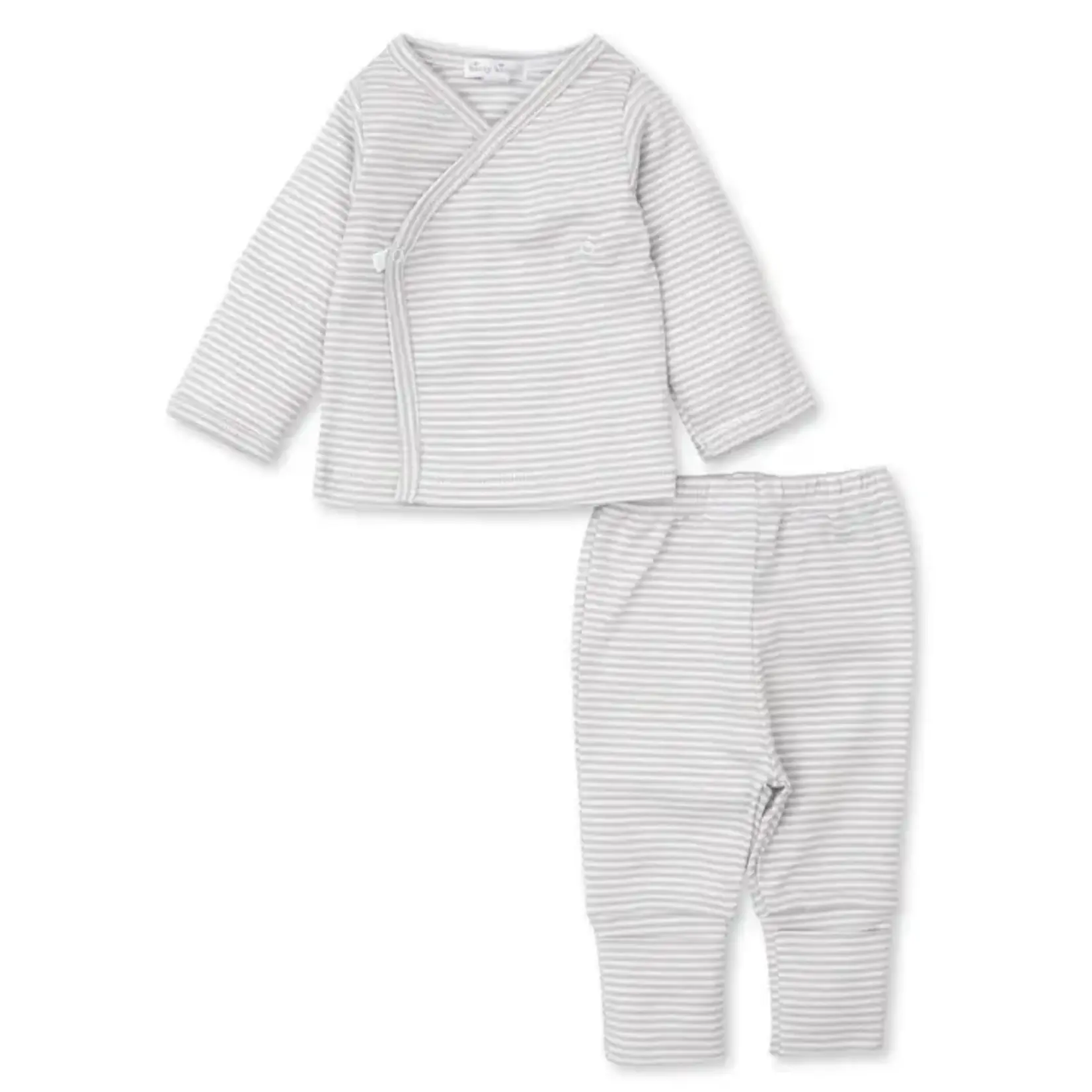 Kissy Kissy Kissy Kissy Silver/White Stripes Footed Pant Set With Hat