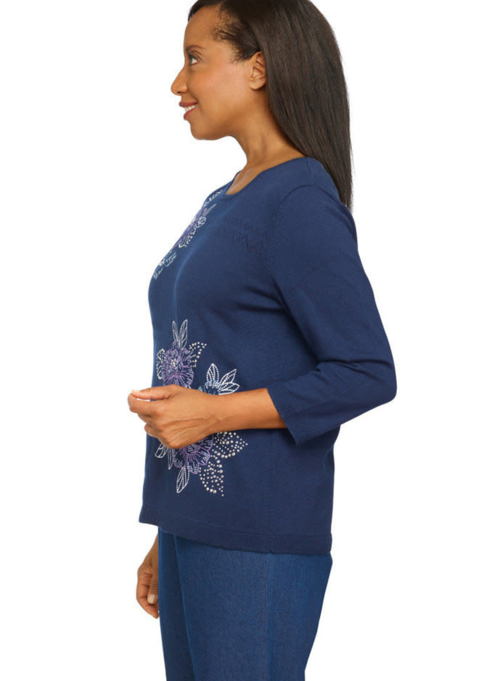 Alfred Dunner Embroidered Lightweight Sweater