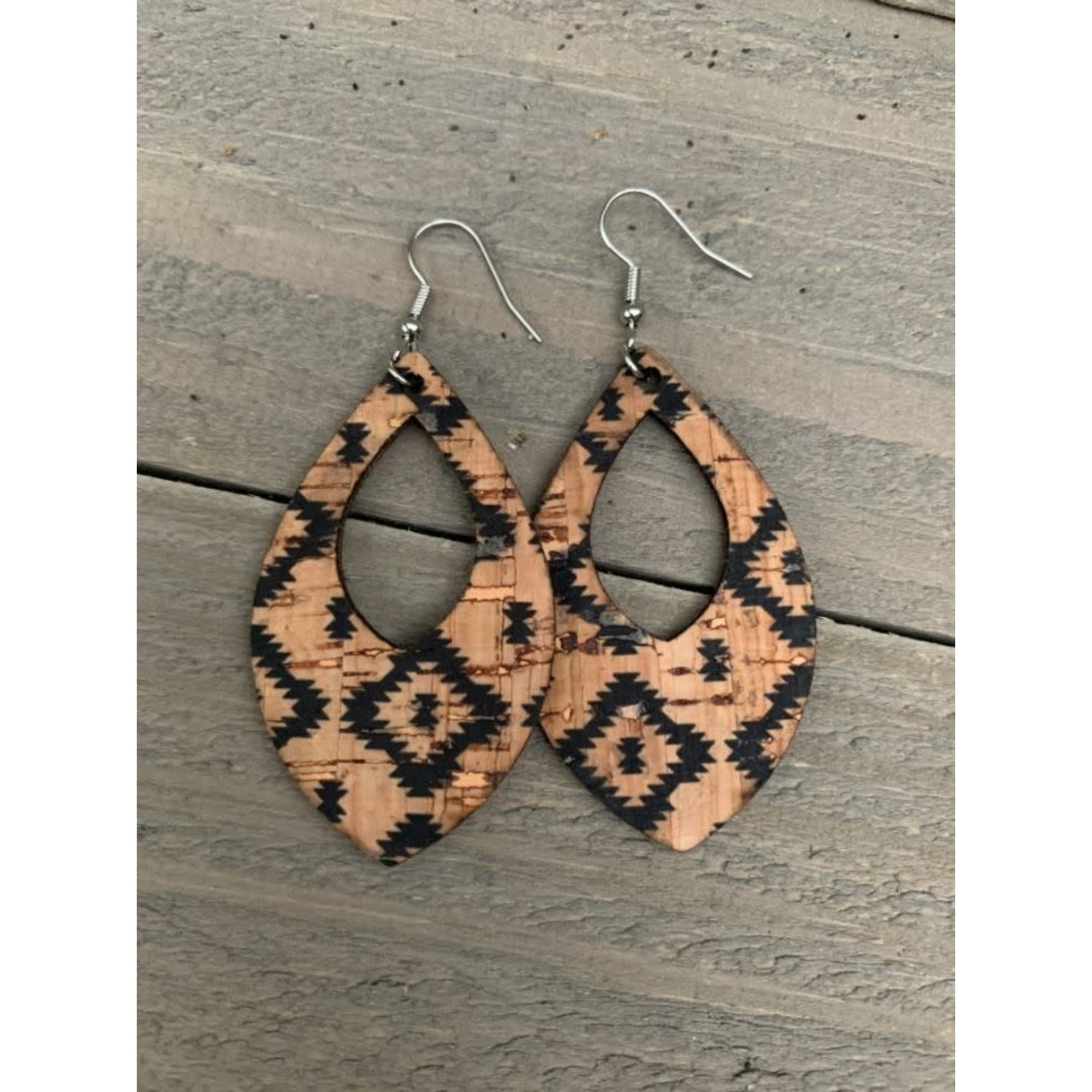 Jill's Jewels Black Aztec Cork & Leather Teardrop Earrings