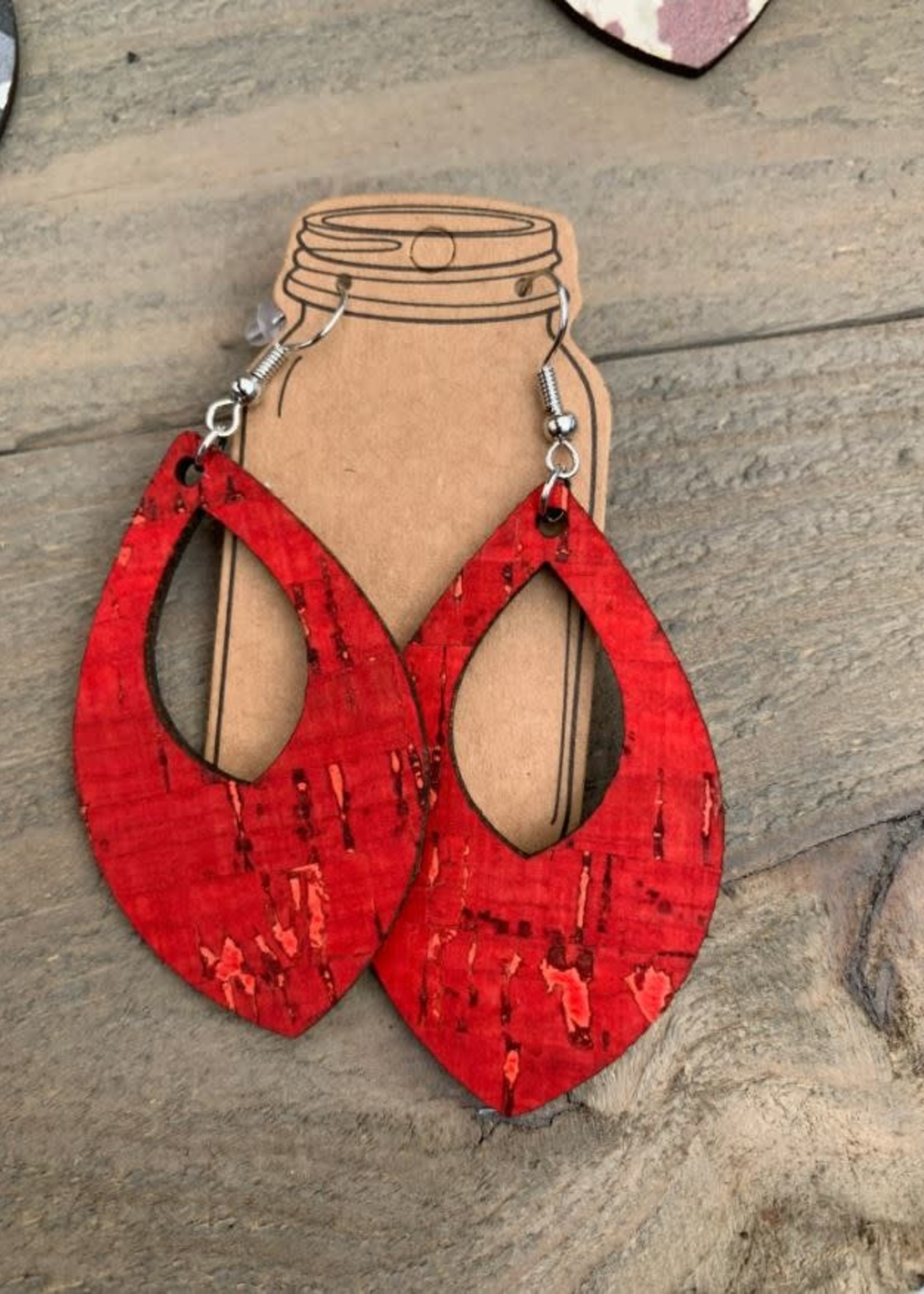 Jill's Jewels Red Cork & Leather Teardrop Earrings