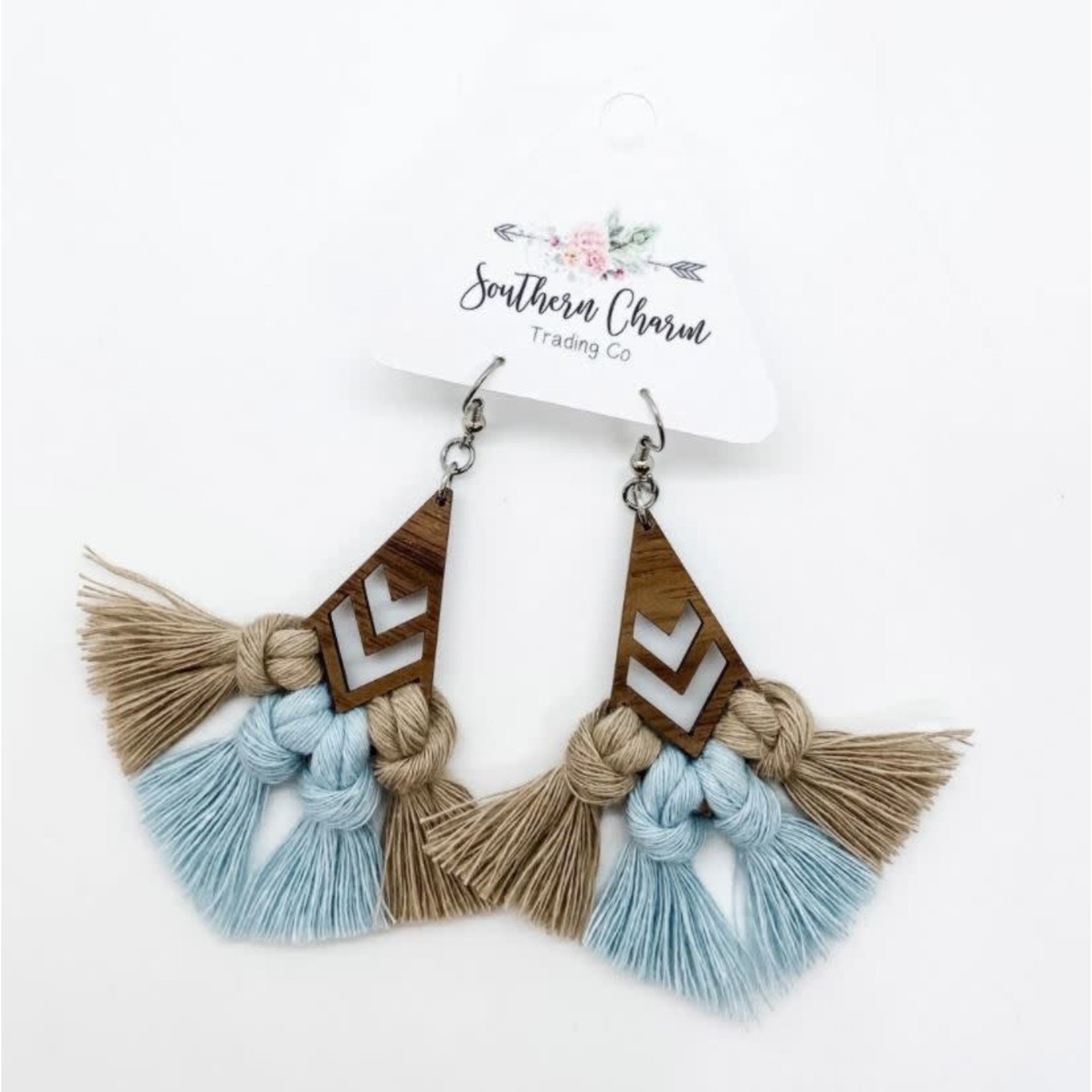 Southern Charm Amelia Macrame Earrings Sand & Misty Blue