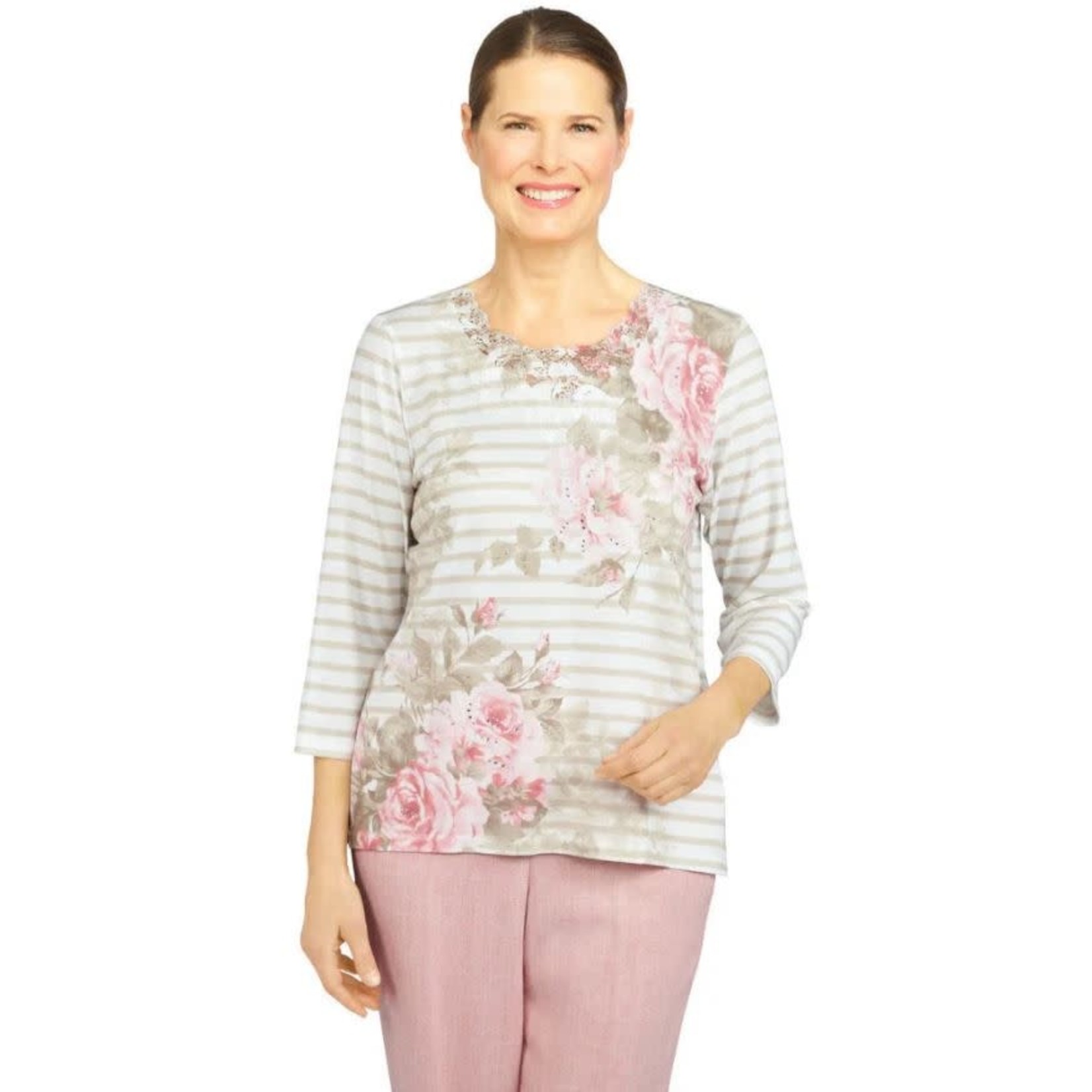 Alfred Dunner Floral Stripe Knit Top Petite