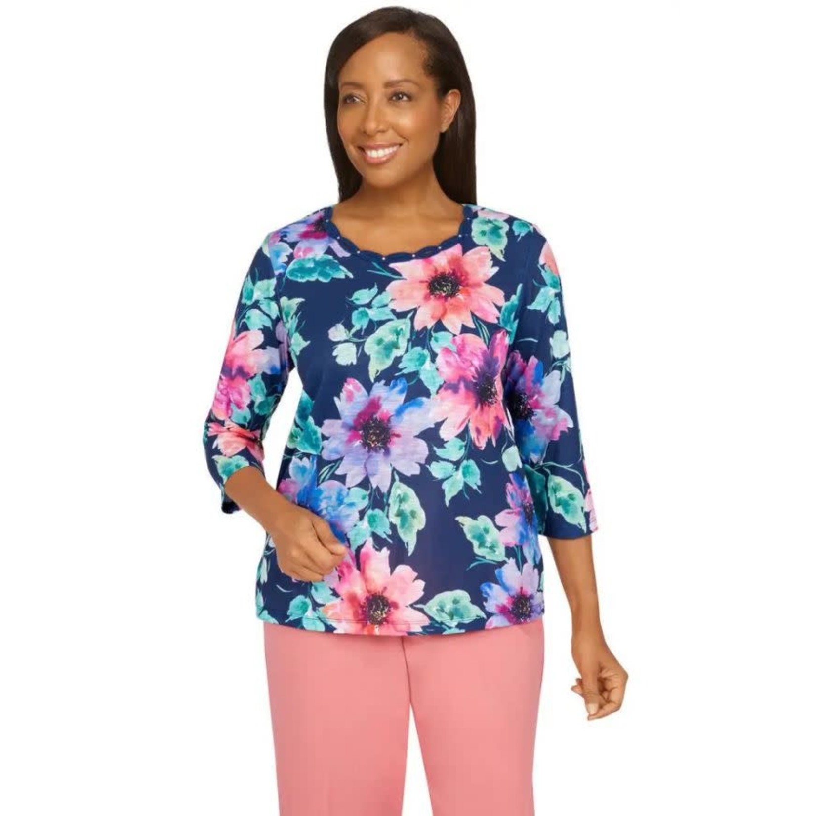 Alfred Dunner Watercolor Floral Top Petite
