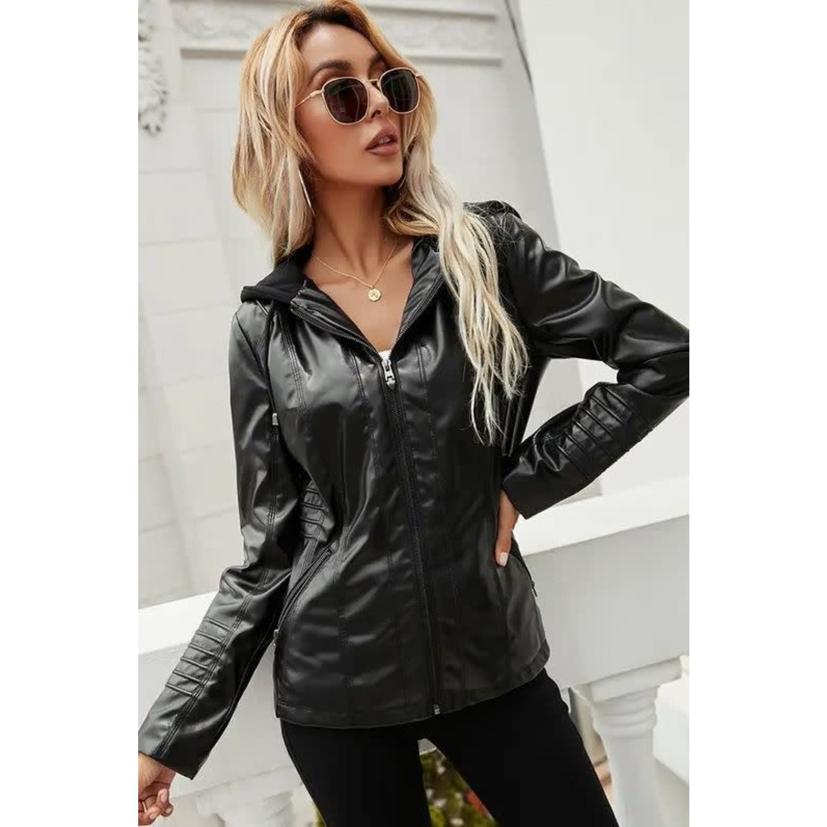 GGS Hooded Faux Leather Jacket