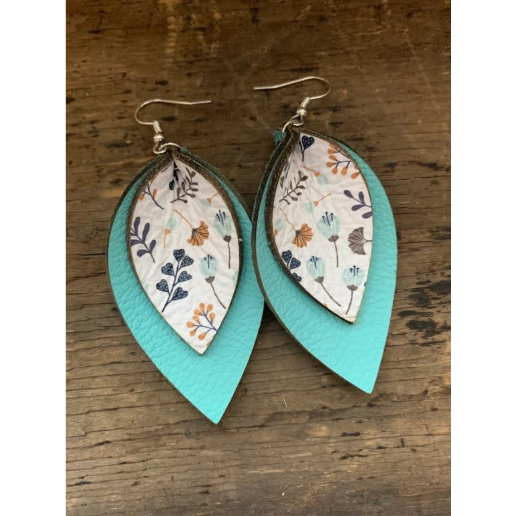 Jill's Jewels Turquoise Poppy Double Layered Leather Earrings