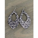 Jill's Jewels Black & White Paw Print Cork & Leather Teardrop Earrings