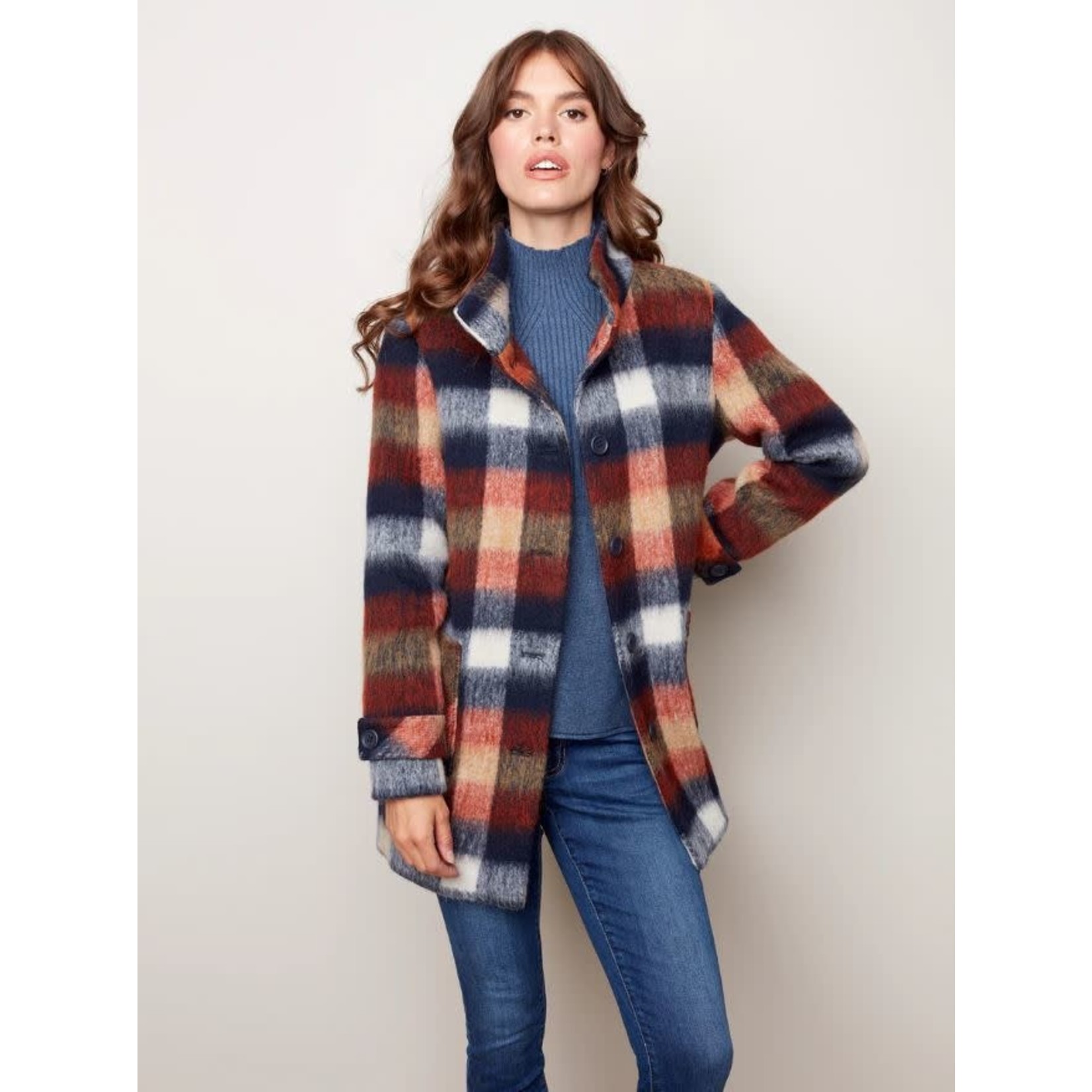 Charlie B Brushed Wool Plaid Coat Spice