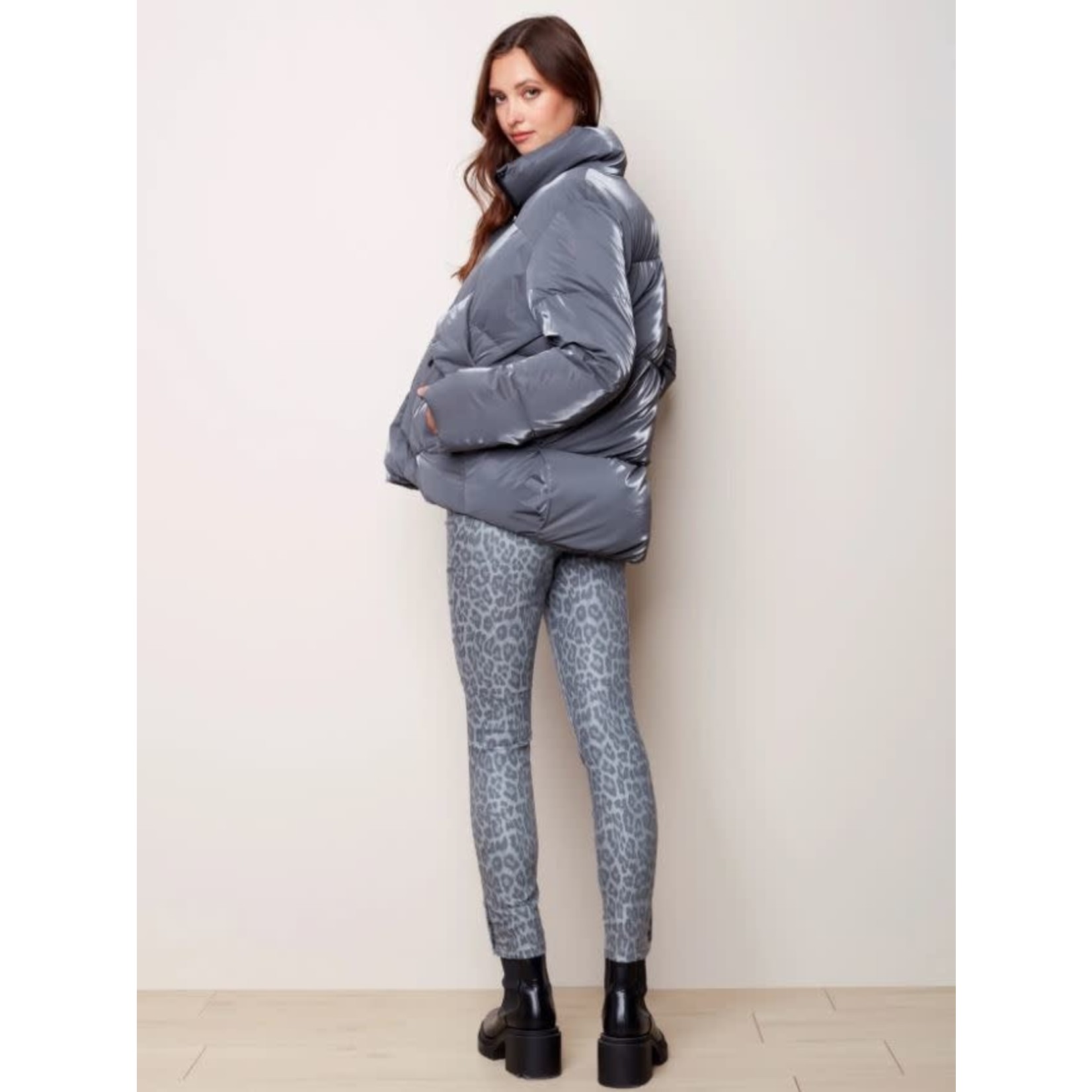 Charlie B Iridescent Solid Puffer Coat