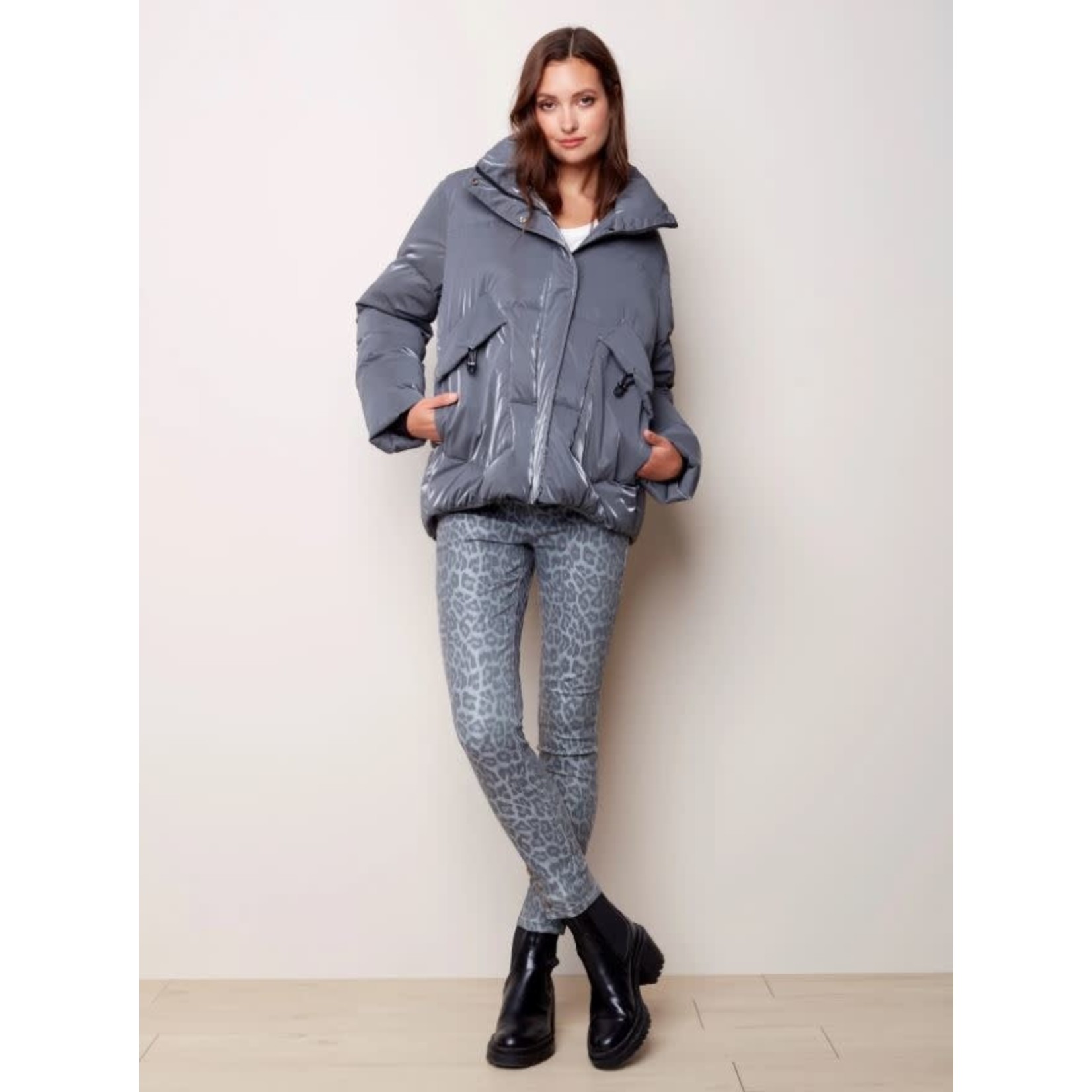 Charlie B Iridescent Solid Puffer Coat