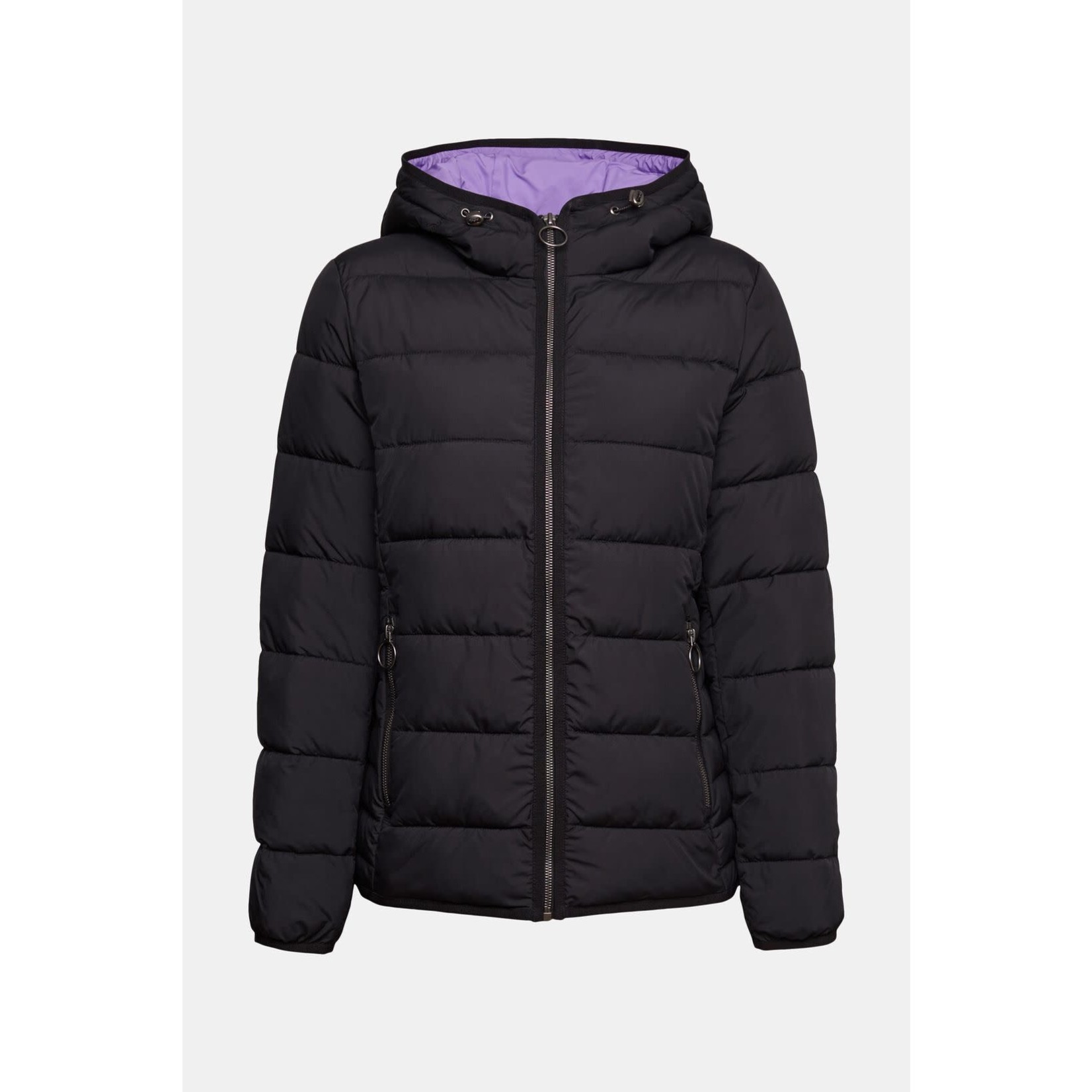 Recycled hooded padded jacket, black, Esprit