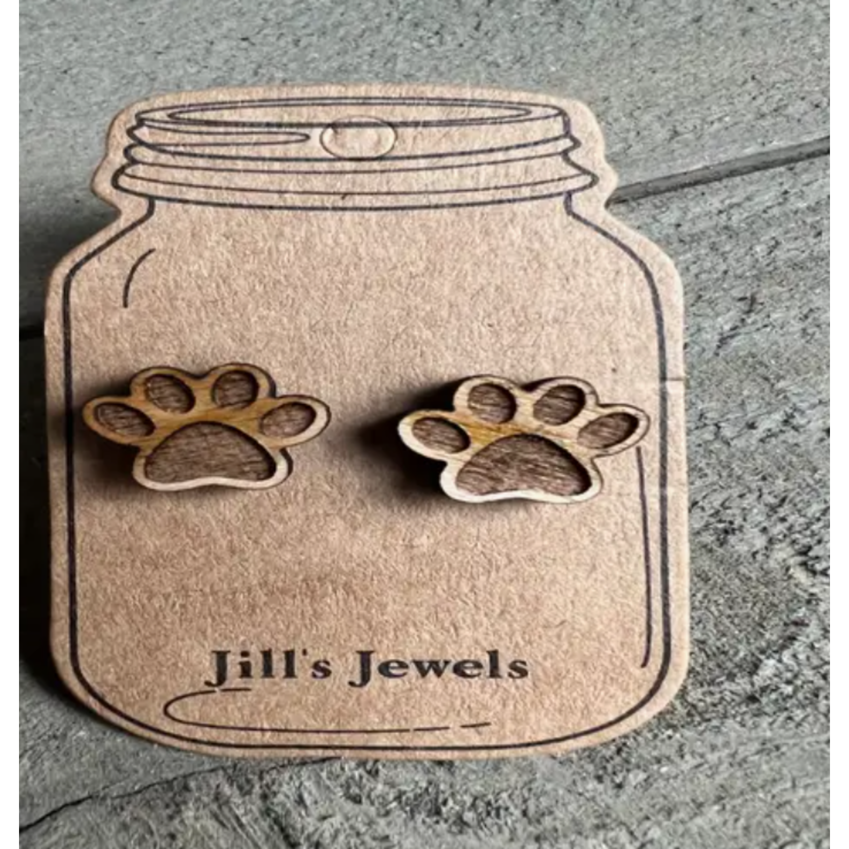 Jill's Jewels Wooden Dog Paw Stud Earrings