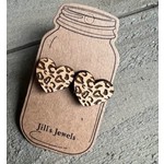Jill's Jewels Wooden Heart Leopard Print Stud Earrings