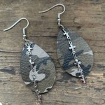 Jill's Jewels Camo Dangle Cross Chain Teardrop Leather Earrings