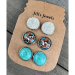 Jill's Jewels Turquoise Cow Print Trio Faux Druzy Earrings