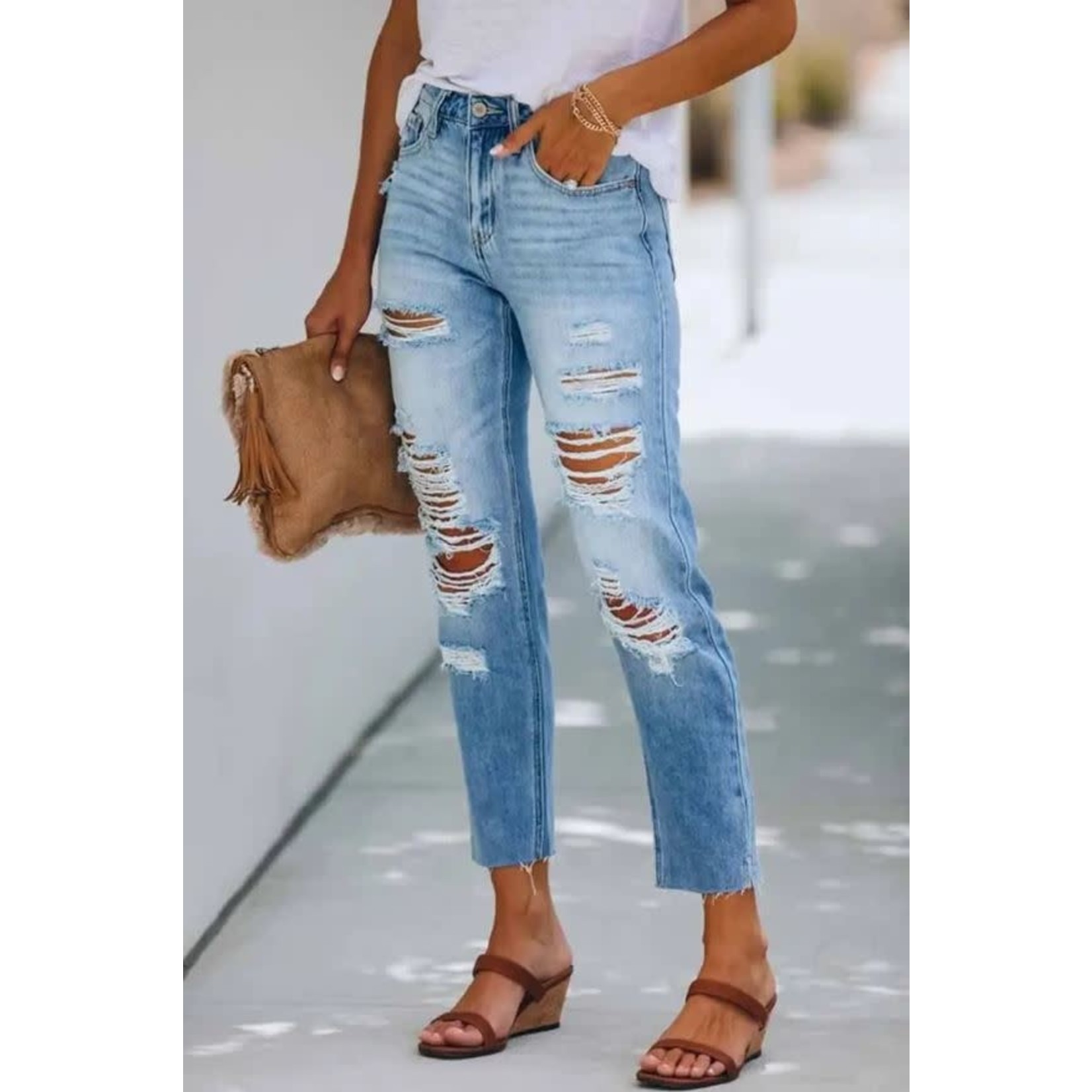 GGS Distressed Washed Out Cropped Denim
