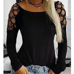 GGS Hollowed Out Rhinestone Long Sleeve Top