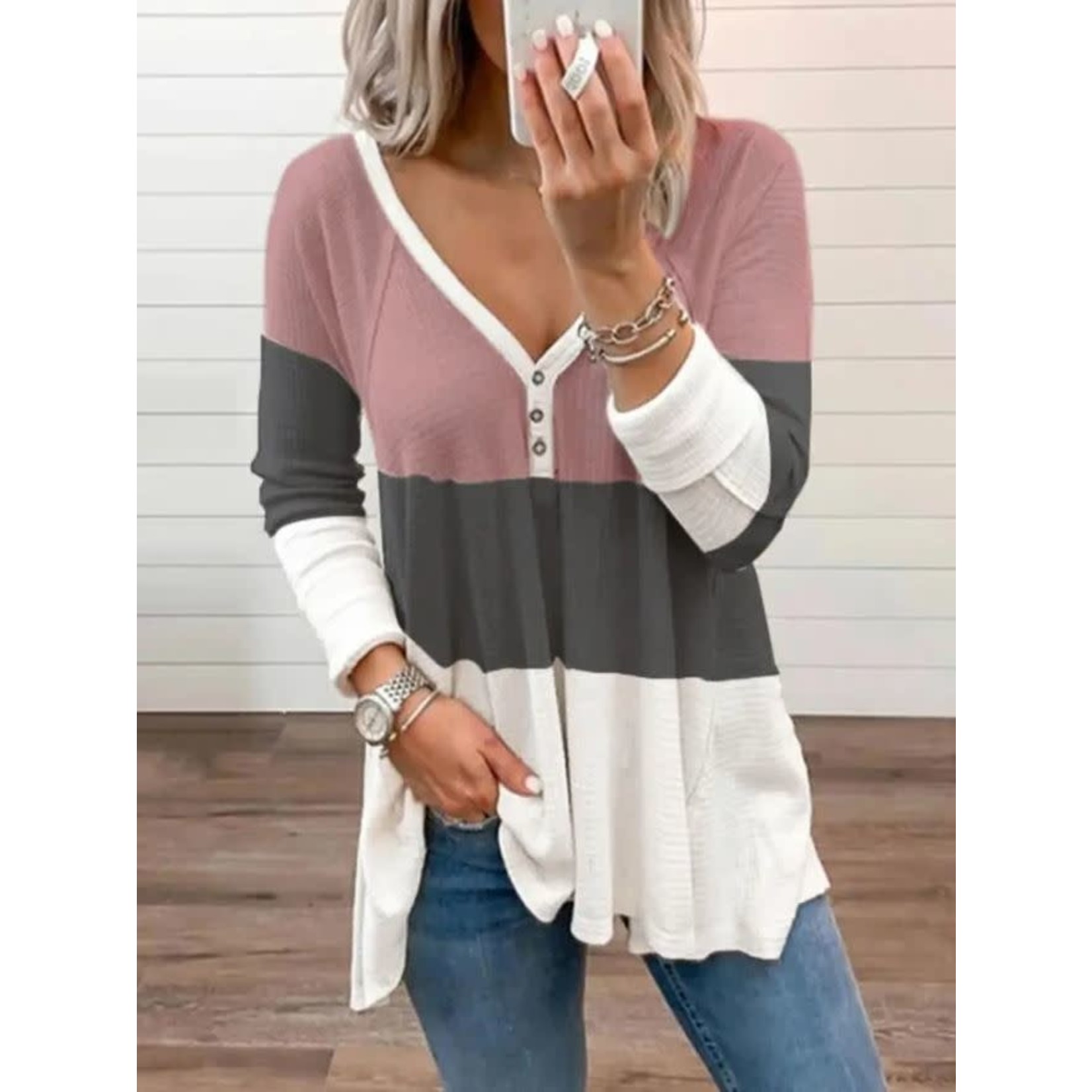 GGS Solid Color Block Long Sleeve Top