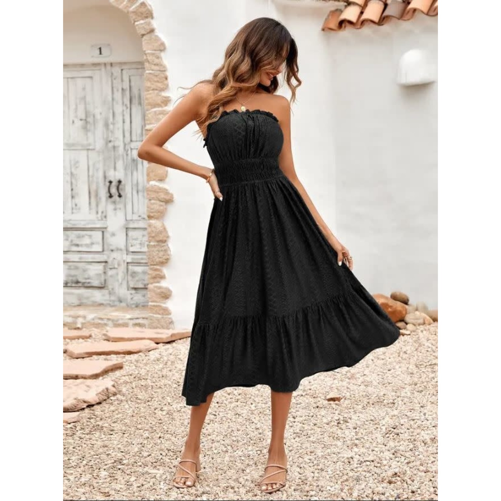 ePretty Strapless Smocked Tiered Midi Dress