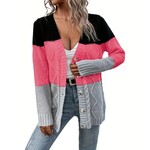 GGS Color Block Button Front Cardigan Rose