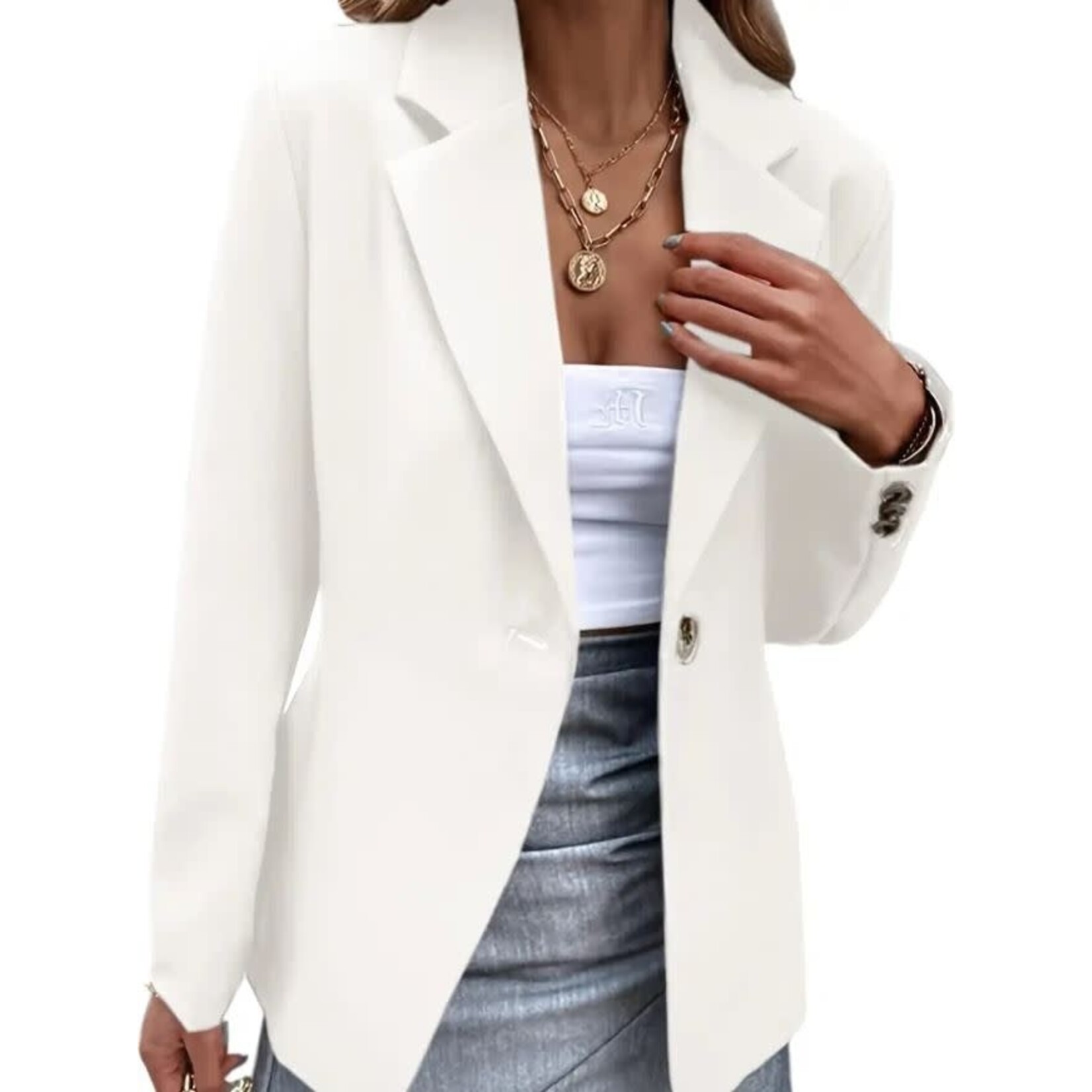 GGS Solid Lapel Blazer White