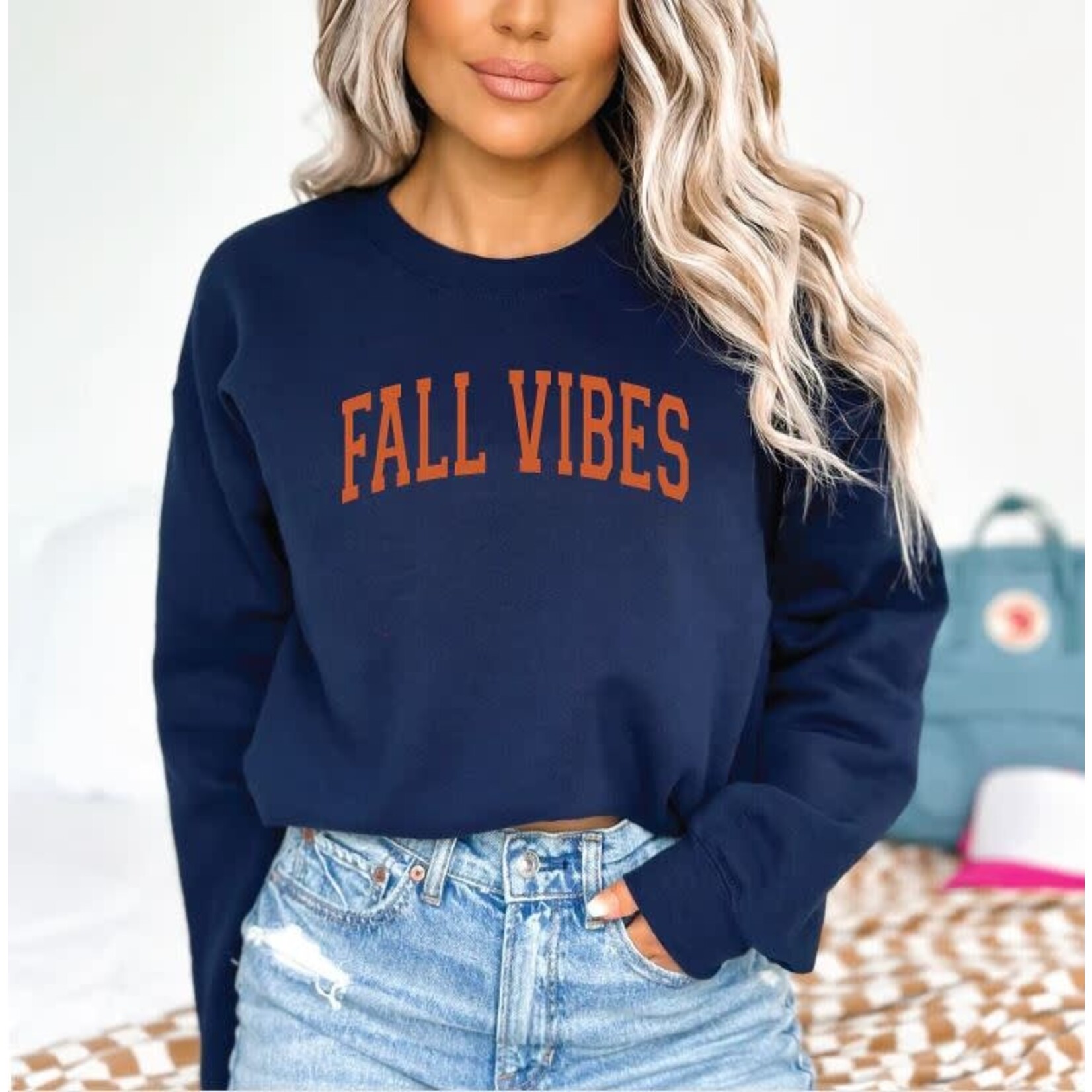 Blonde Ambition Fall Vibes Classic Crew Navy