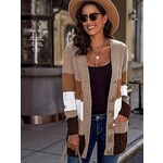GGS Color Block Button Down Cable Knit Cardigan Coffee