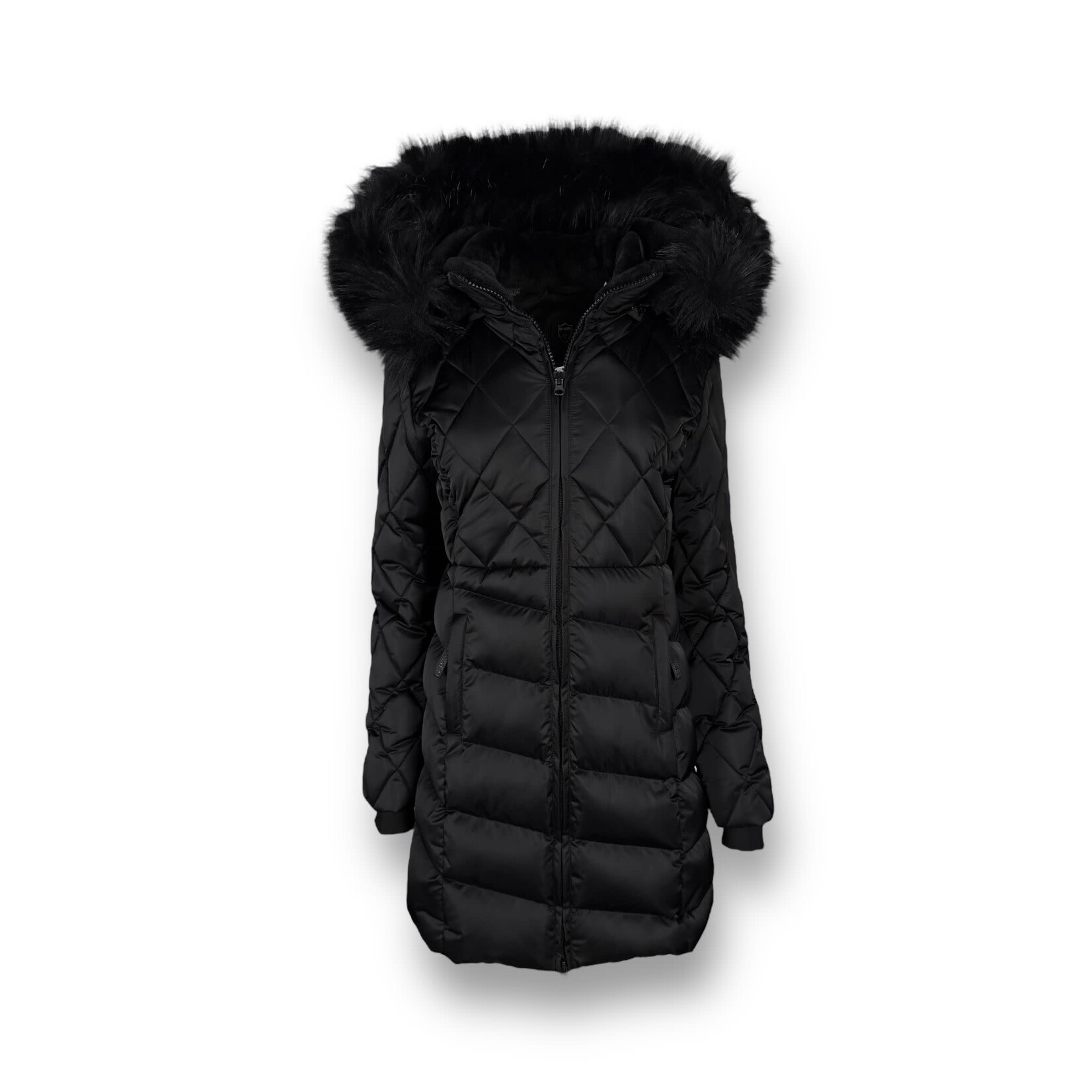 Oxygen Mid Length Fur Trim Hooded Jacket