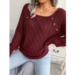 GGS Cable Knit Button Detail Sweater Burgundy