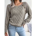 GGS Cable Knit Button Detail Boat Neck Sweater Grey