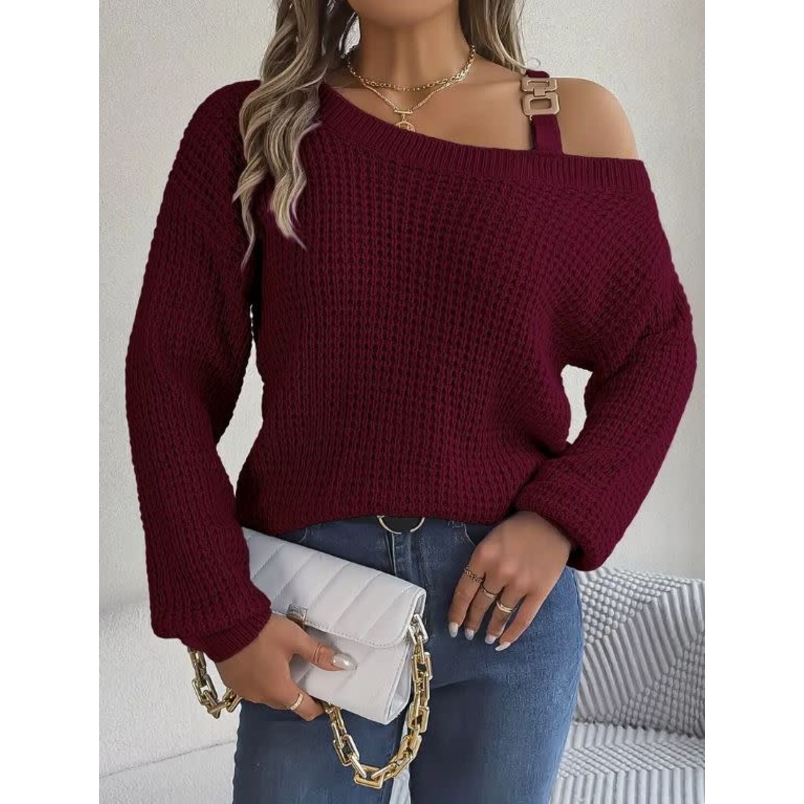 GGS Tami Cold Shoulder Sweater Burgundy