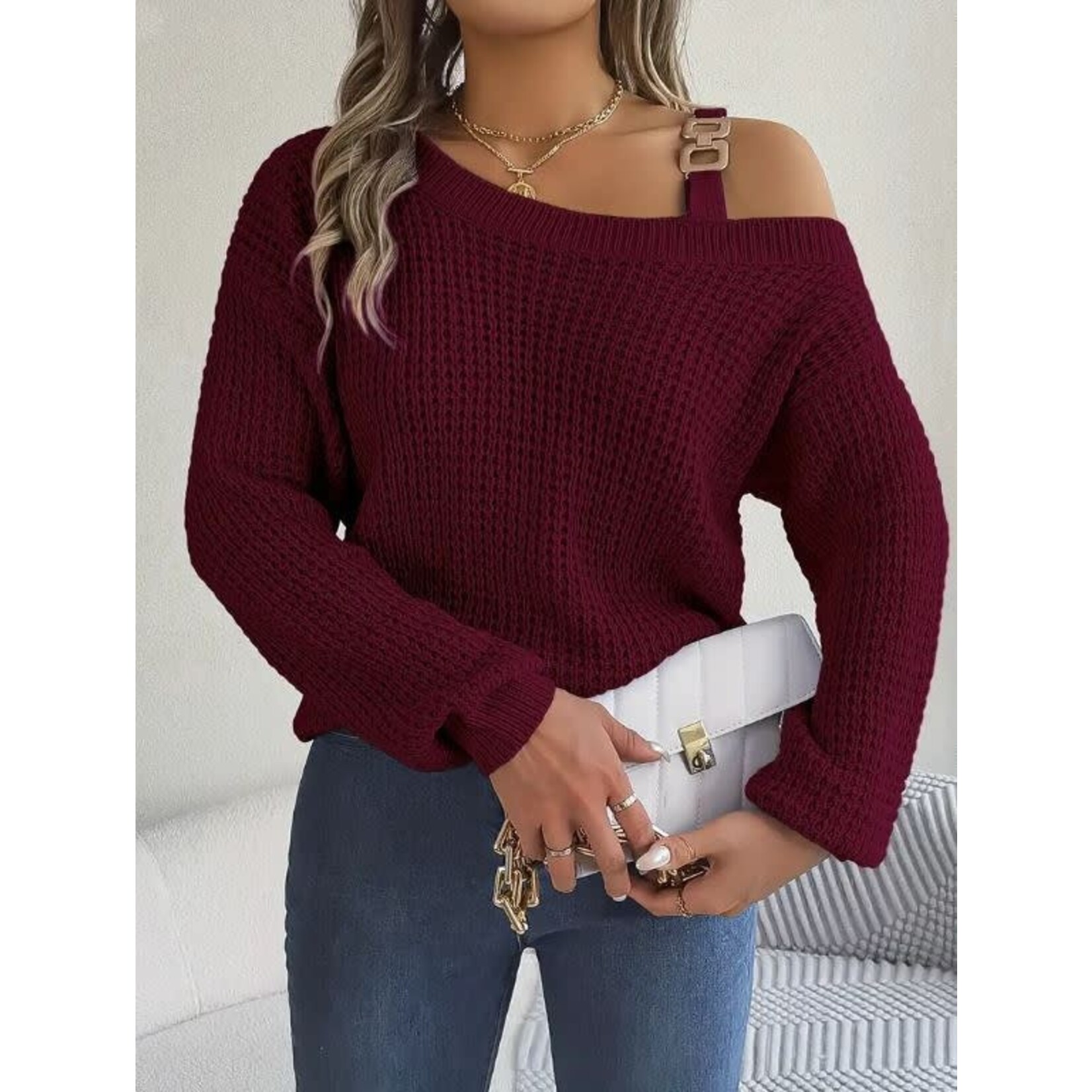 GGS Tami Cold Shoulder Sweater Burgundy